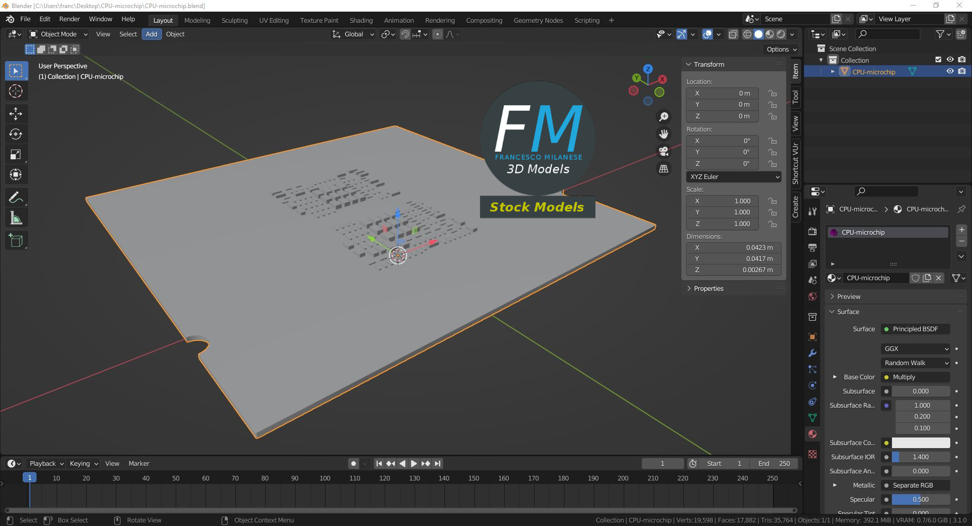 3D-Modell - CPU-Mikrochip - 09