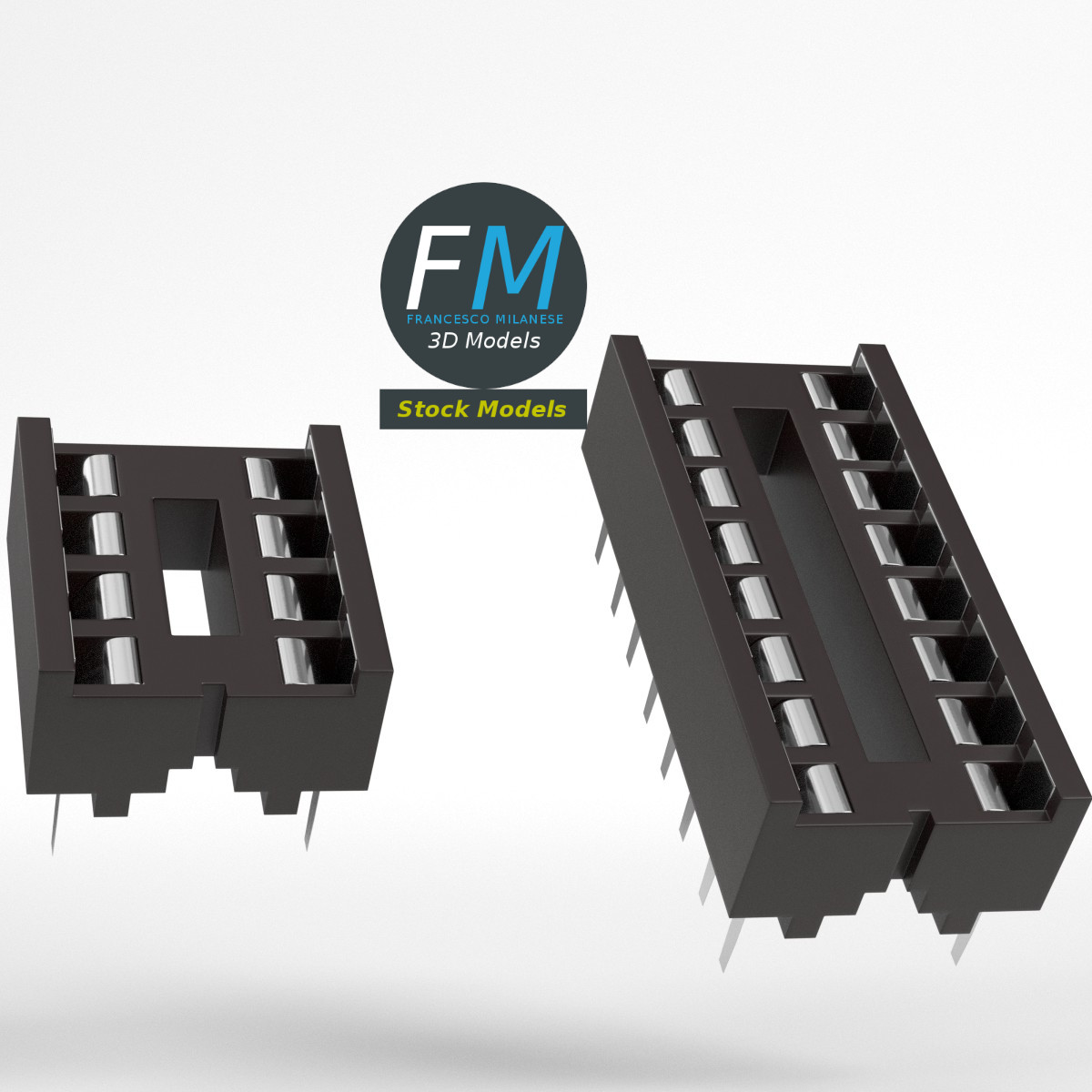 3D-Modell - DIP-IC-Sockel mit 8 und 16 Pins - 01
