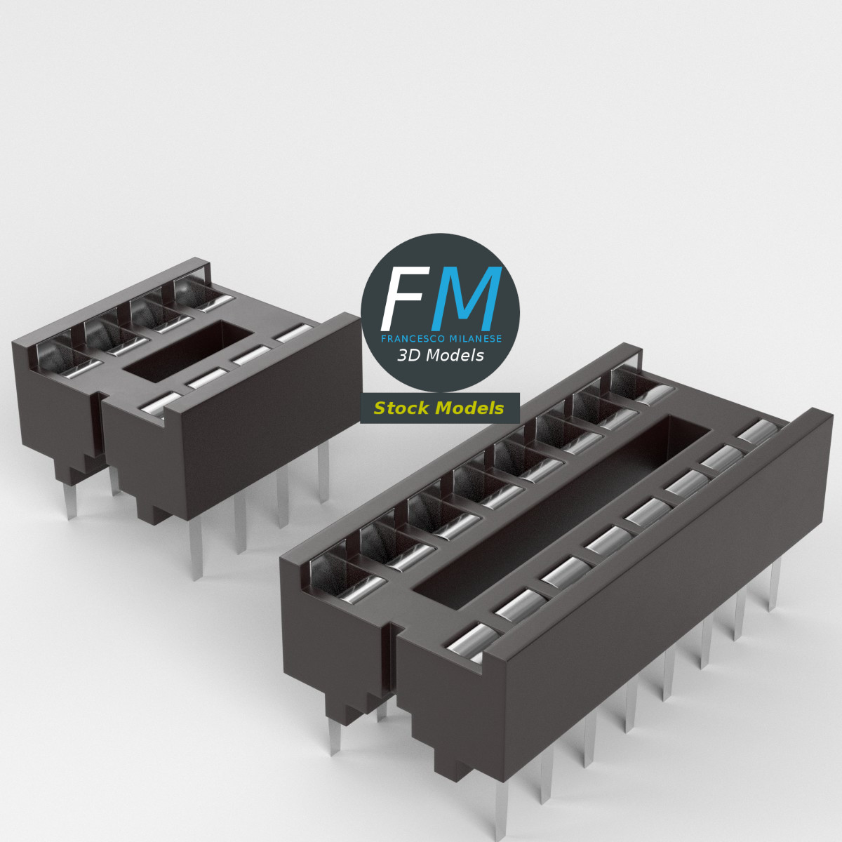 3D-Modell - DIP-IC-Sockel mit 8 und 16 Pins - 02