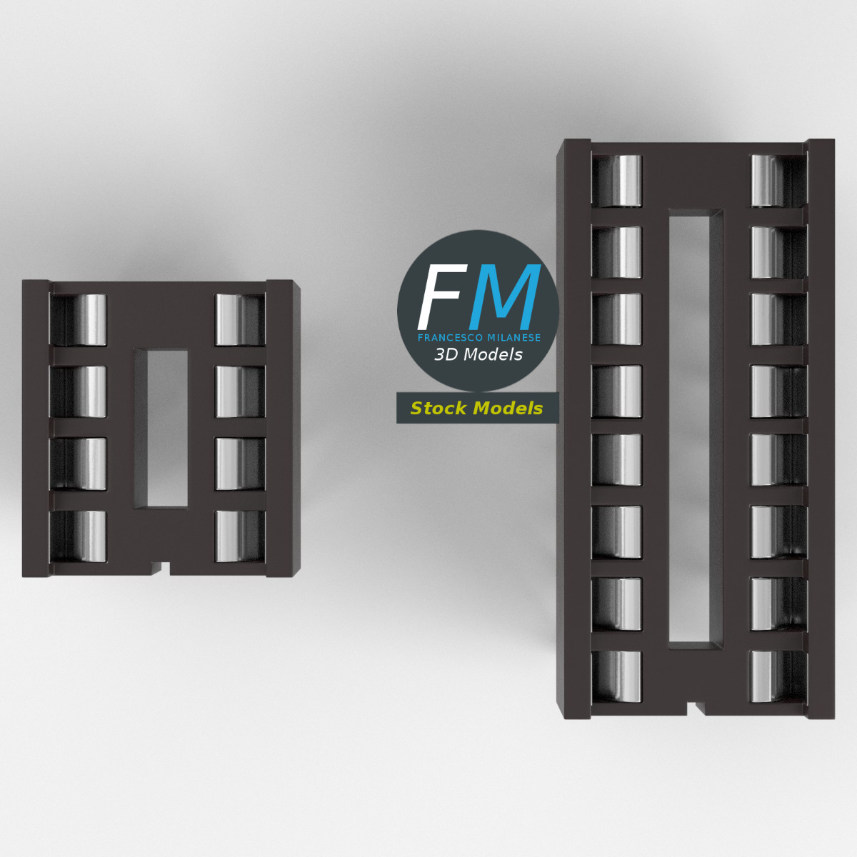 3D-Modell - DIP-IC-Sockel mit 8 und 16 Pins - 06
