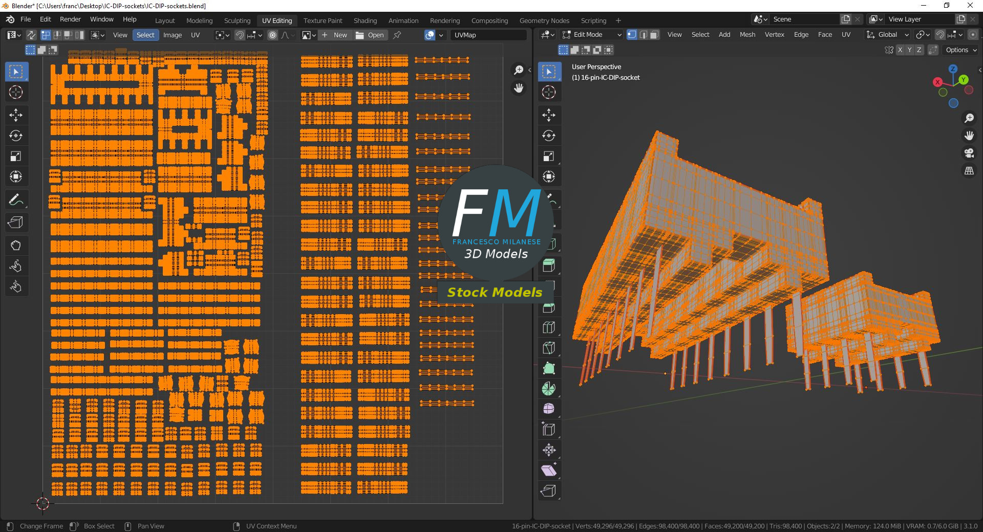 3D-Modell - DIP-IC-Sockel mit 8 und 16 Pins - 10