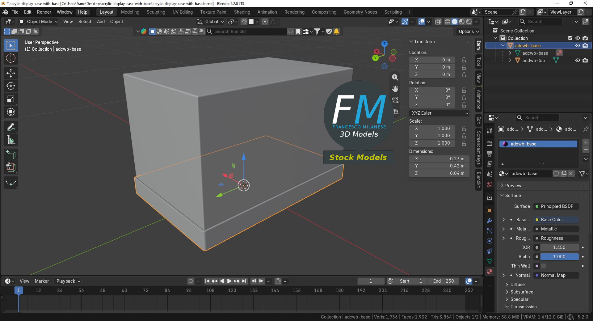 3D Model - Acrylic Display Case with Base - 09