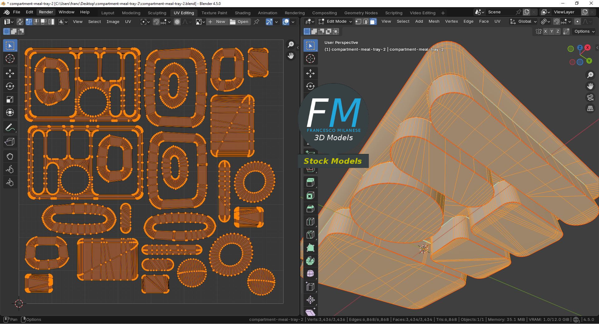 3D-Modell - Leeres Speisetablett mit Fächern - 10