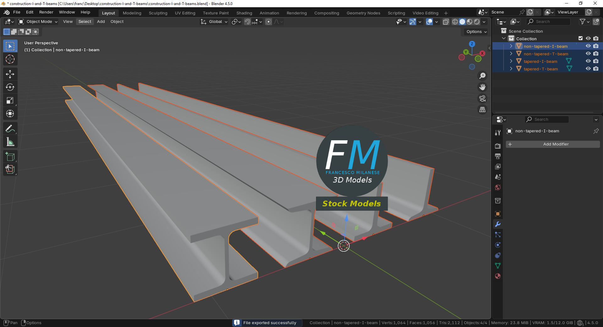 3D-Modell - I- und T-Träger für den Bau - 09