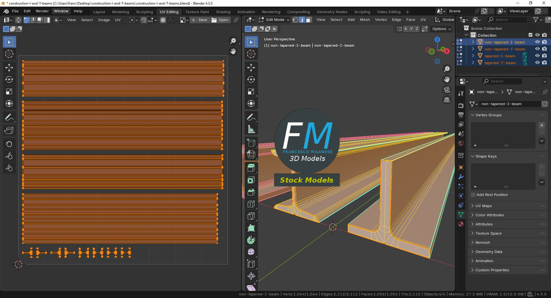 3D-Modell - I- und T-Träger für den Bau - 10