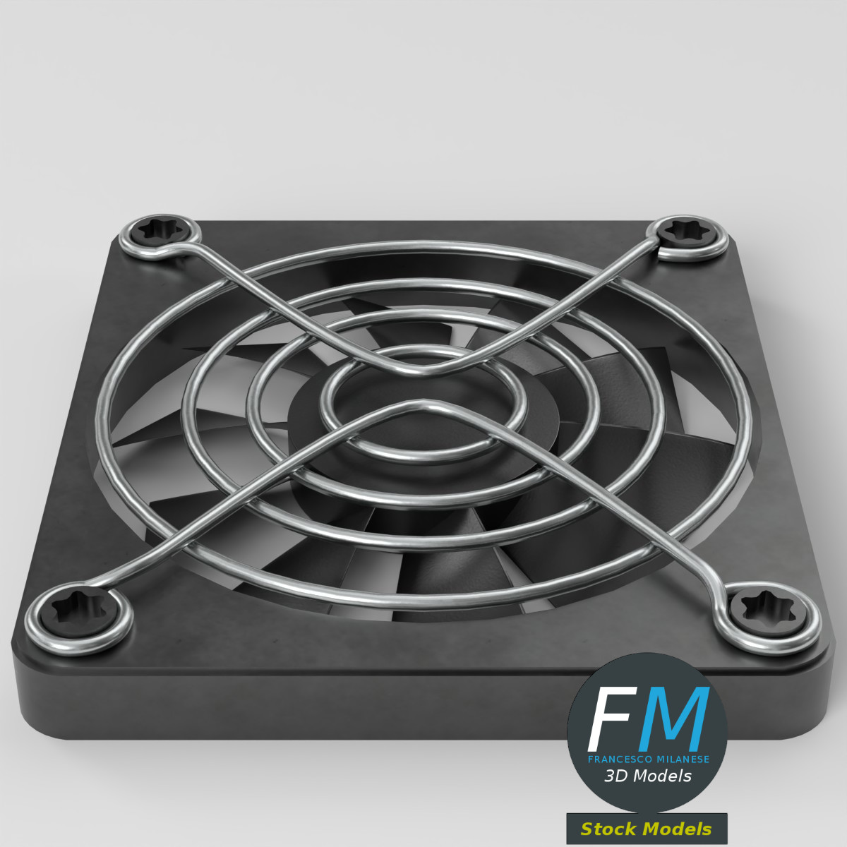 3D-Modell - Kühlventilator mit Schutzgitter und Schrauben - 05
