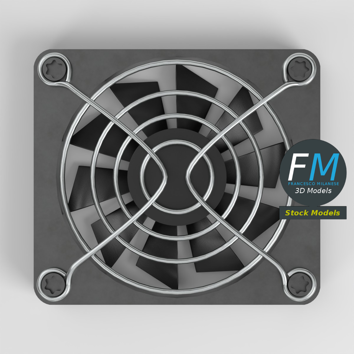 3D-Modell - Kühlventilator mit Schutzgitter und Schrauben - 06