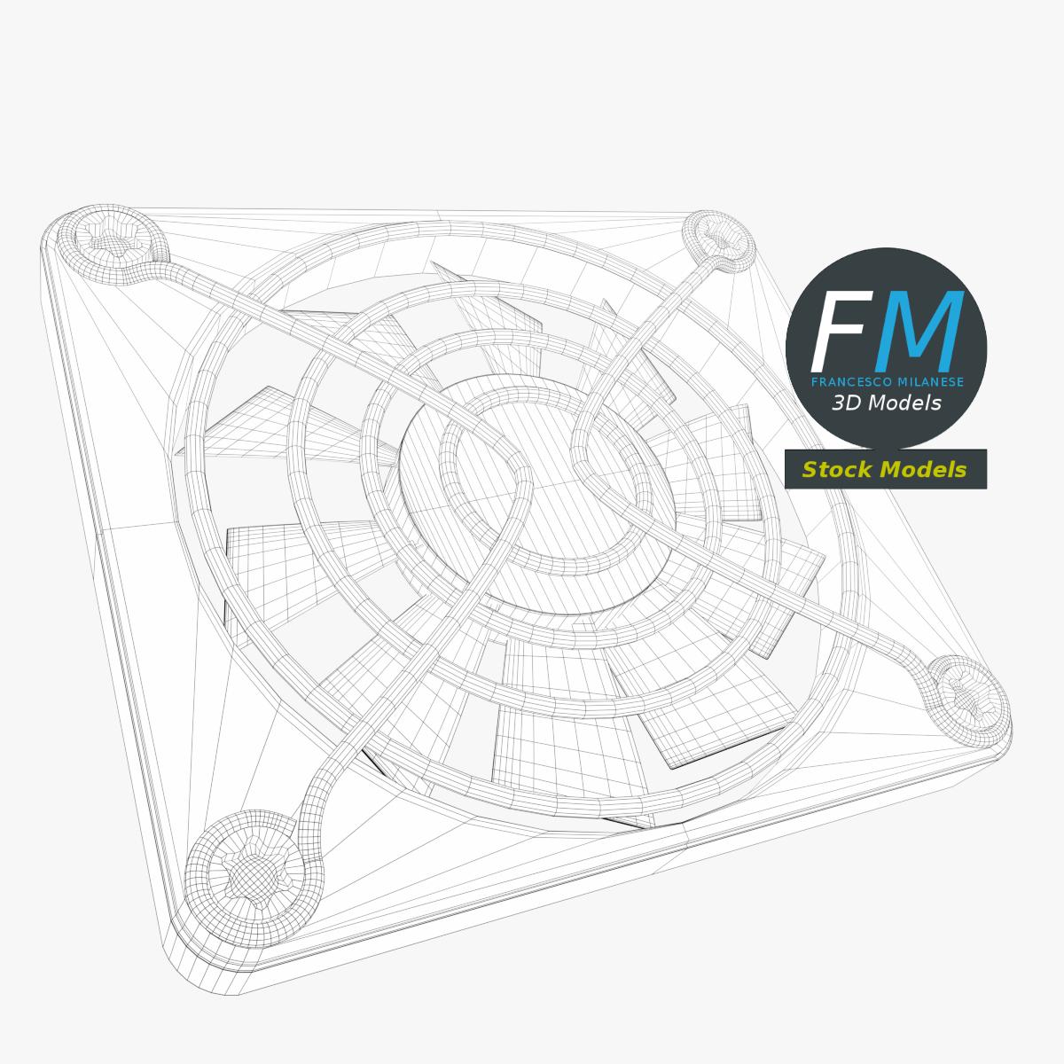 3D-Modell - Kühlventilator mit Schutzgitter und Schrauben - 07