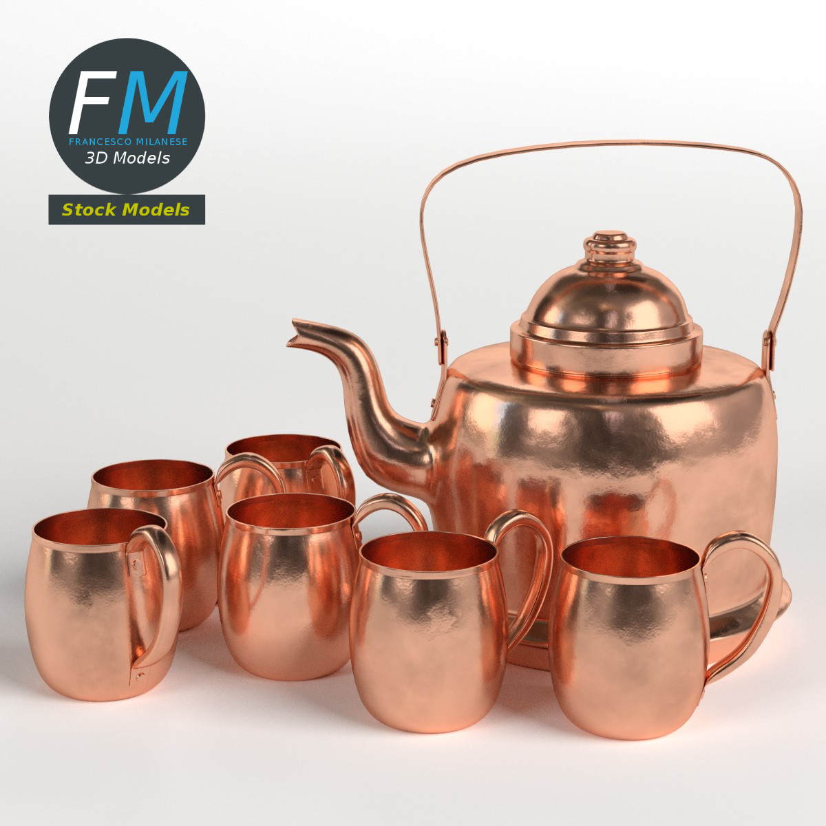 3D-Modell - Kupferkessel und Becher - 01