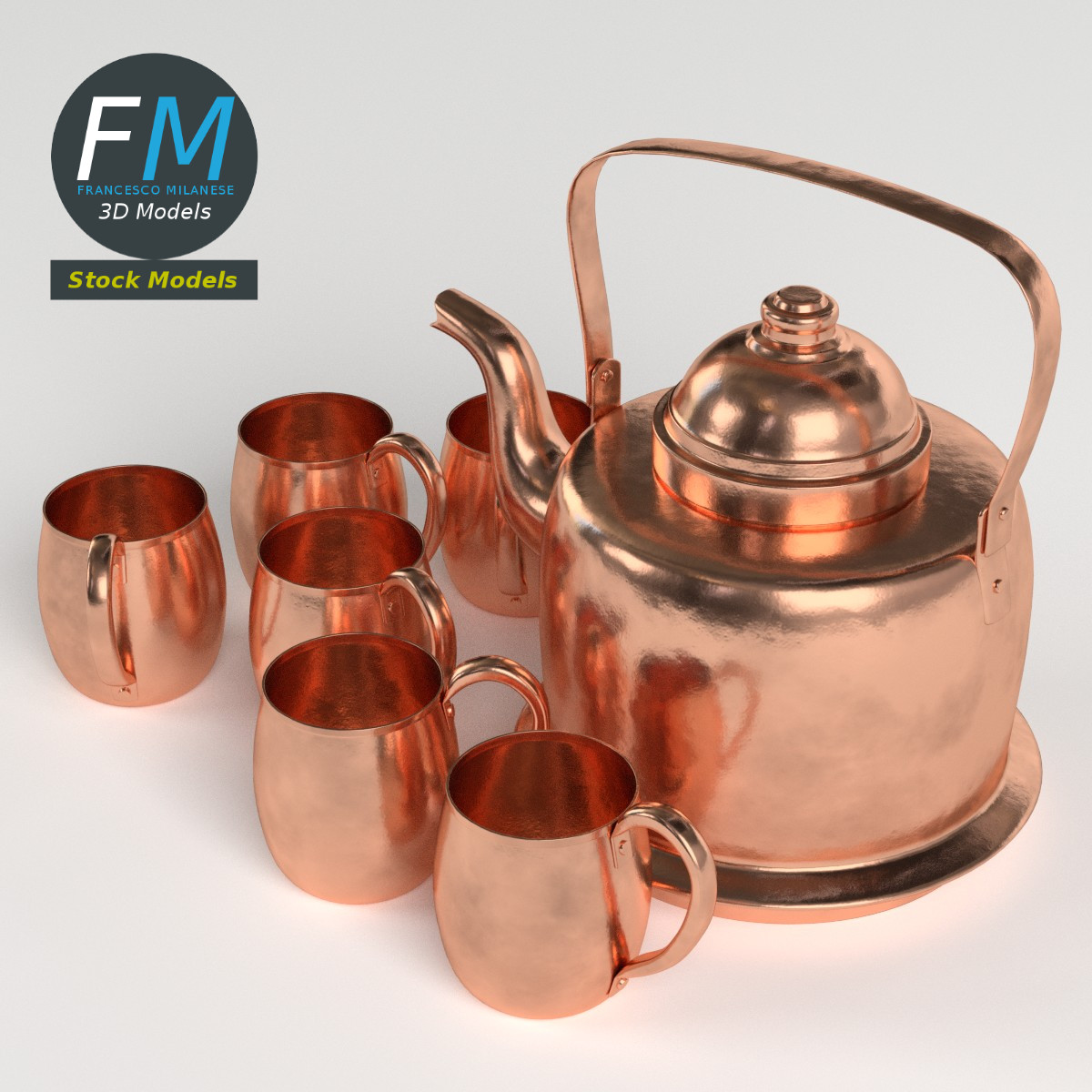 3D-Modell - Kupferkessel und Becher - 02