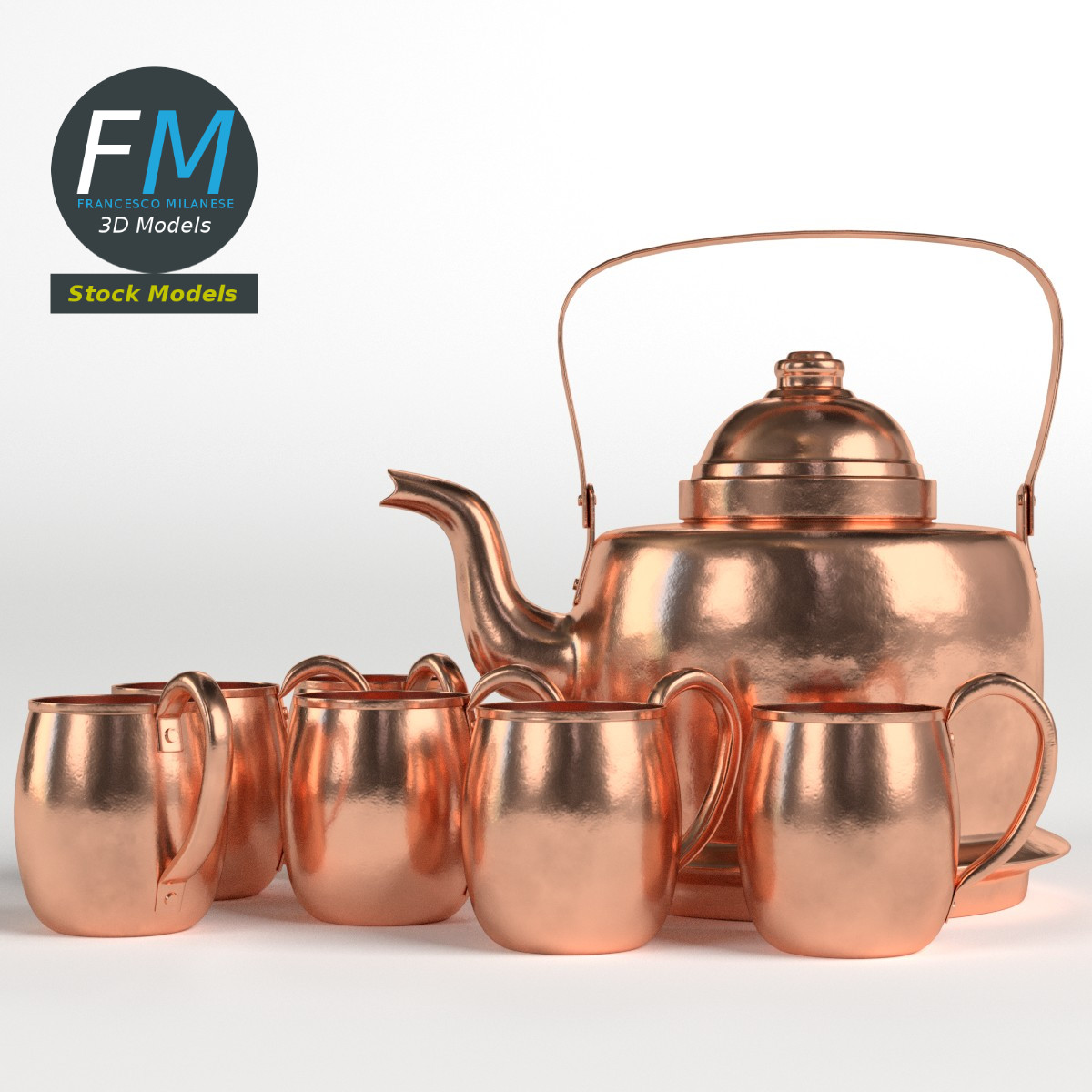 3D-Modell - Kupferkessel und Becher - 03