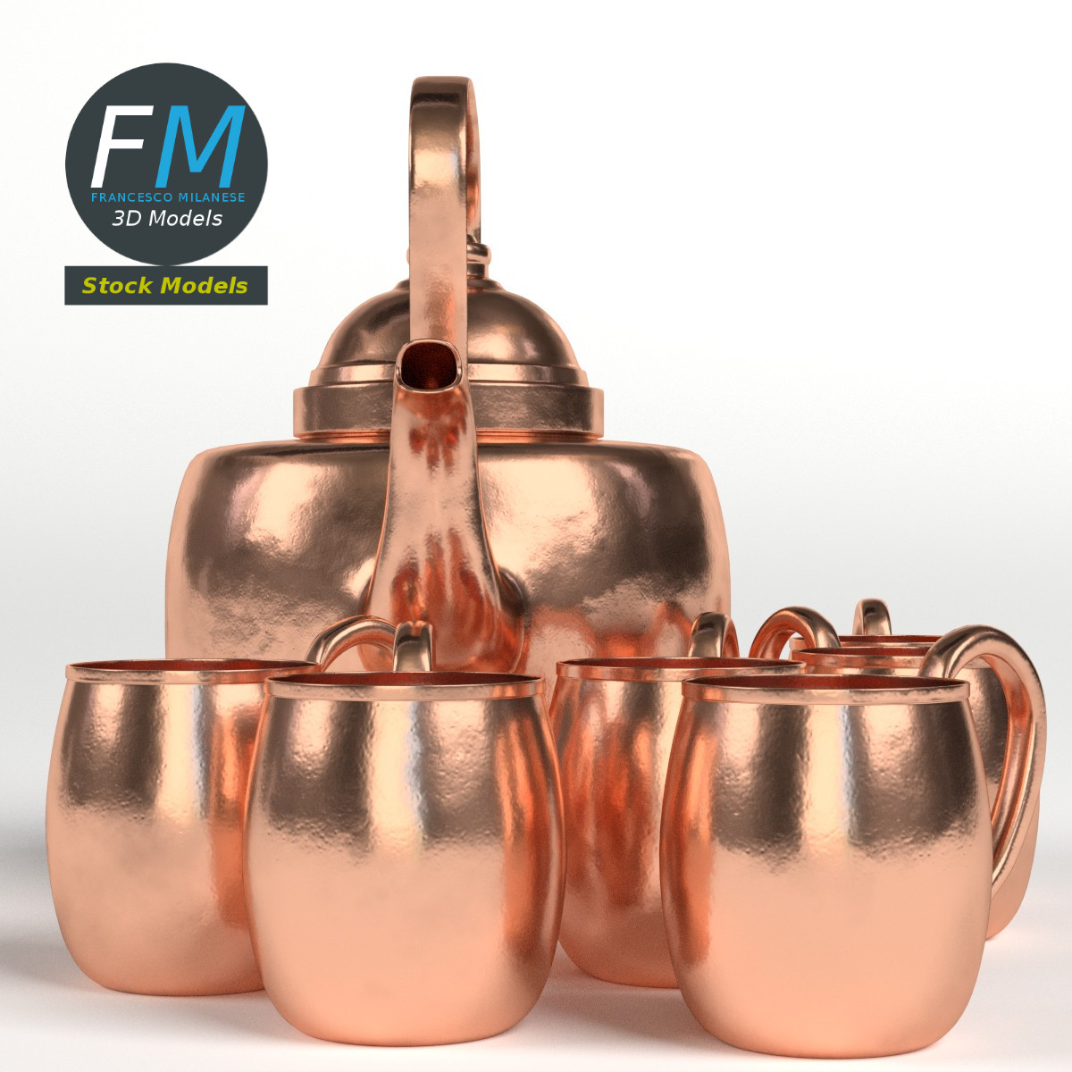 3D-Modell - Kupferkessel und Becher - 04