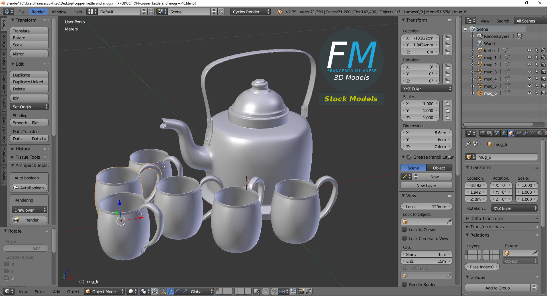 3D-Modell - Kupferkessel und Becher - 09