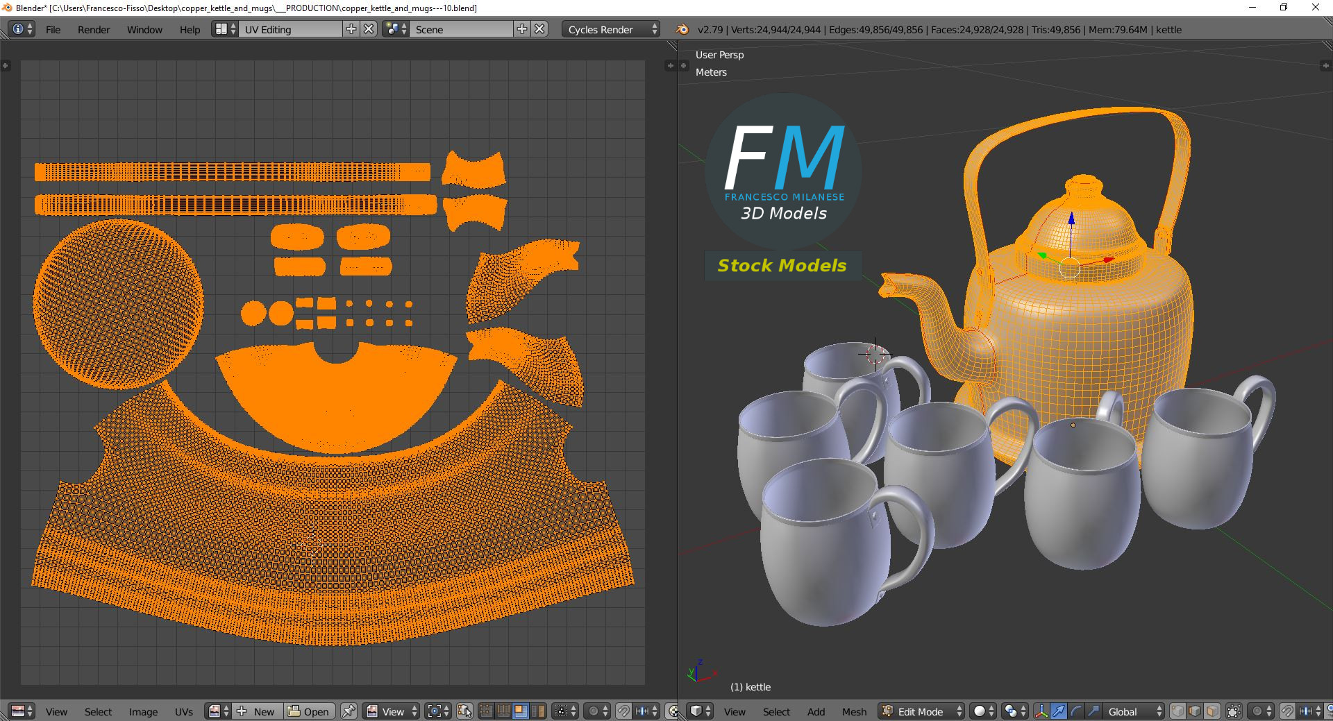3D-Modell - Kupferkessel und Becher - 10