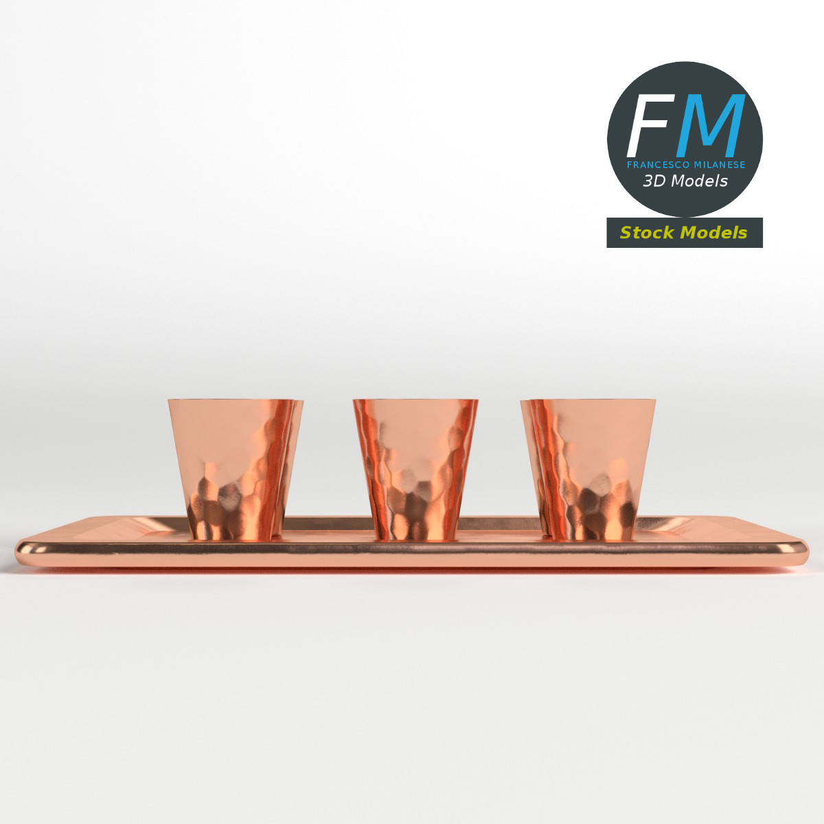 3D-Modell - Kupfer-Shotgläser auf Tablett - 03