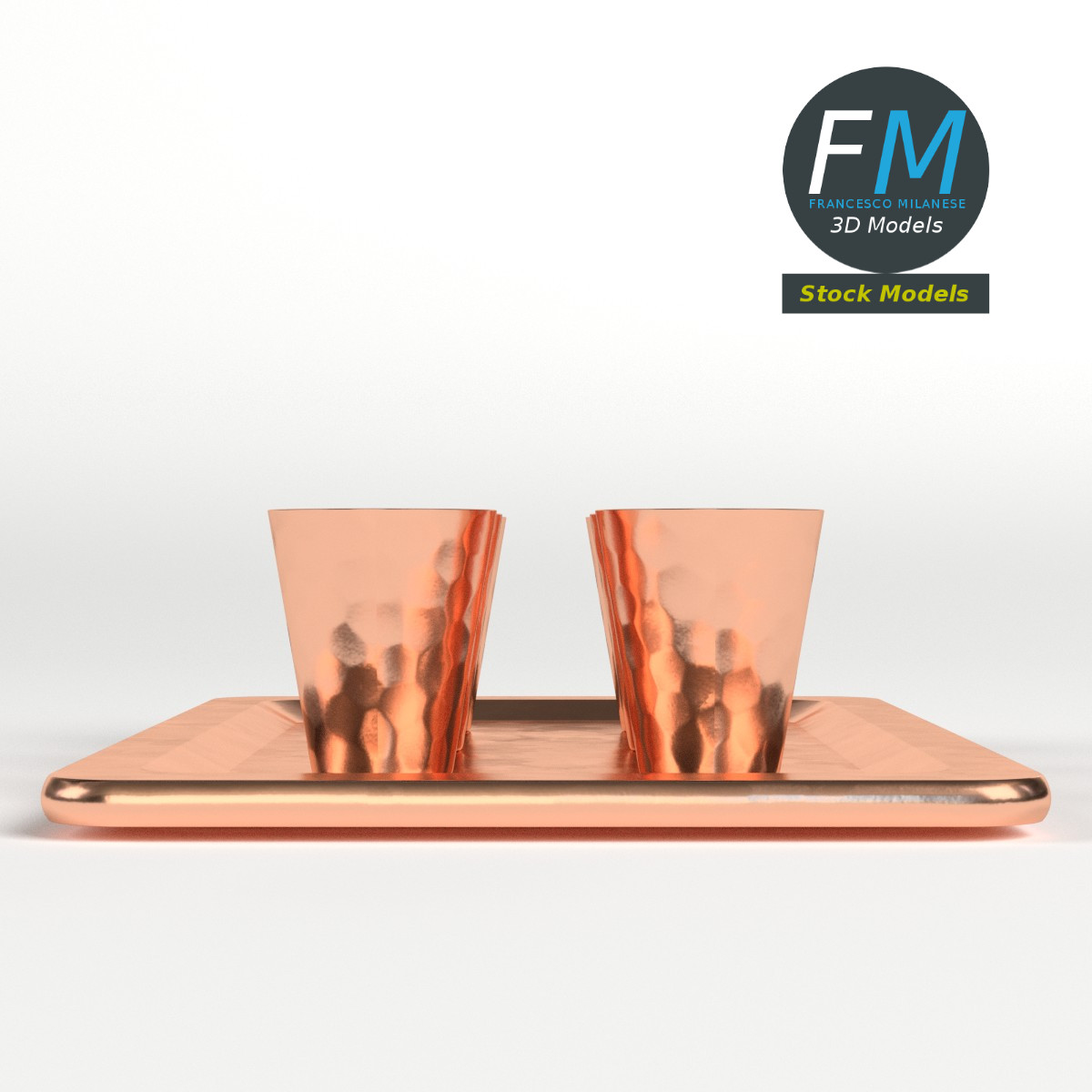 3D-Modell - Kupfer-Shotgläser auf Tablett - 04