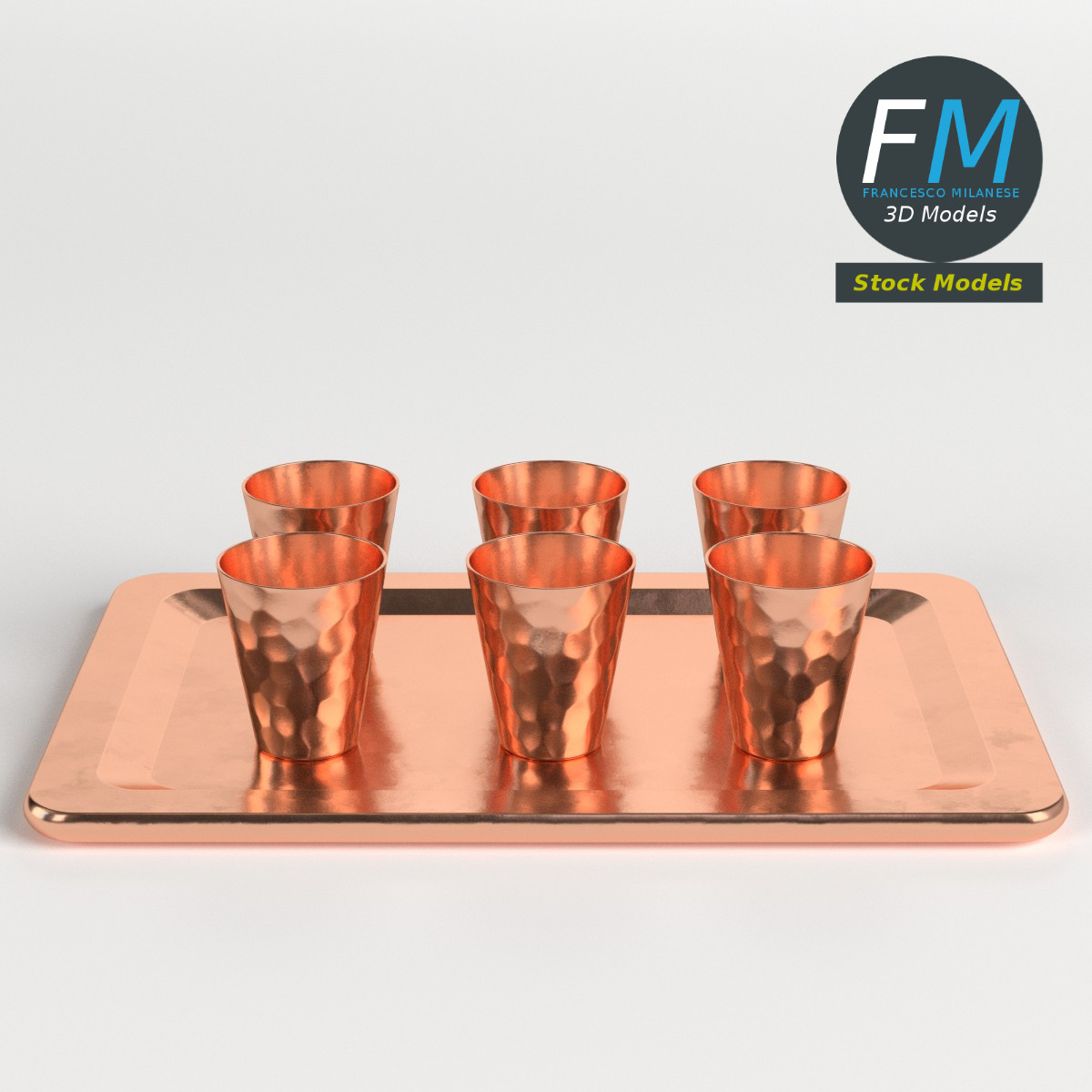 3D-Modell - Kupfer-Shotgläser auf Tablett - 05