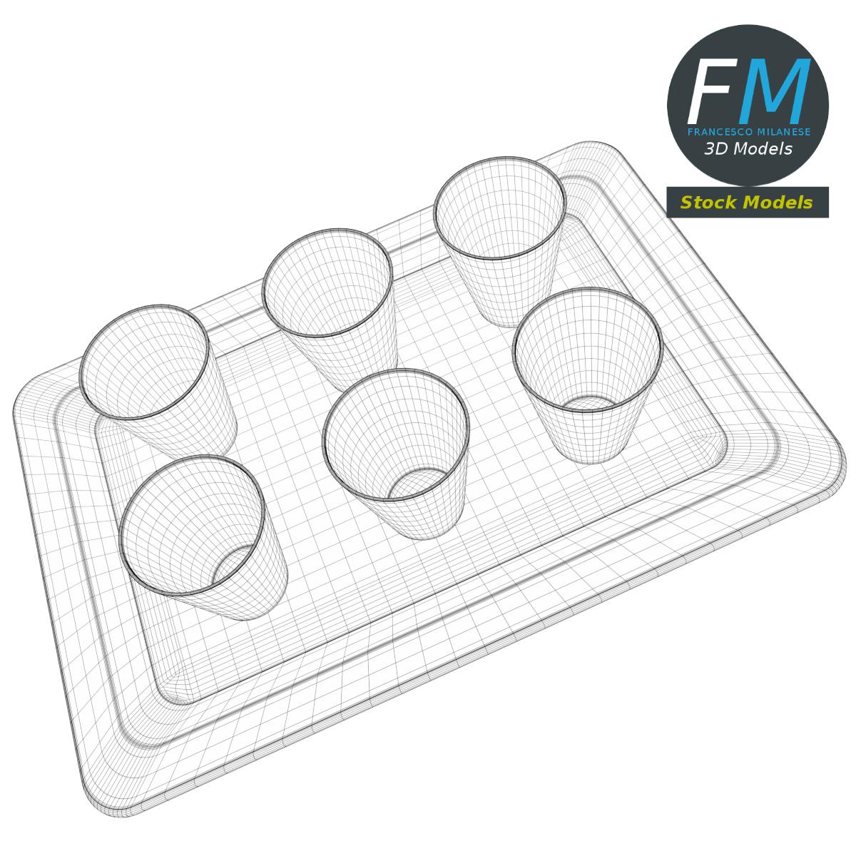 3D-Modell - Kupfer-Shotgläser auf Tablett - 07