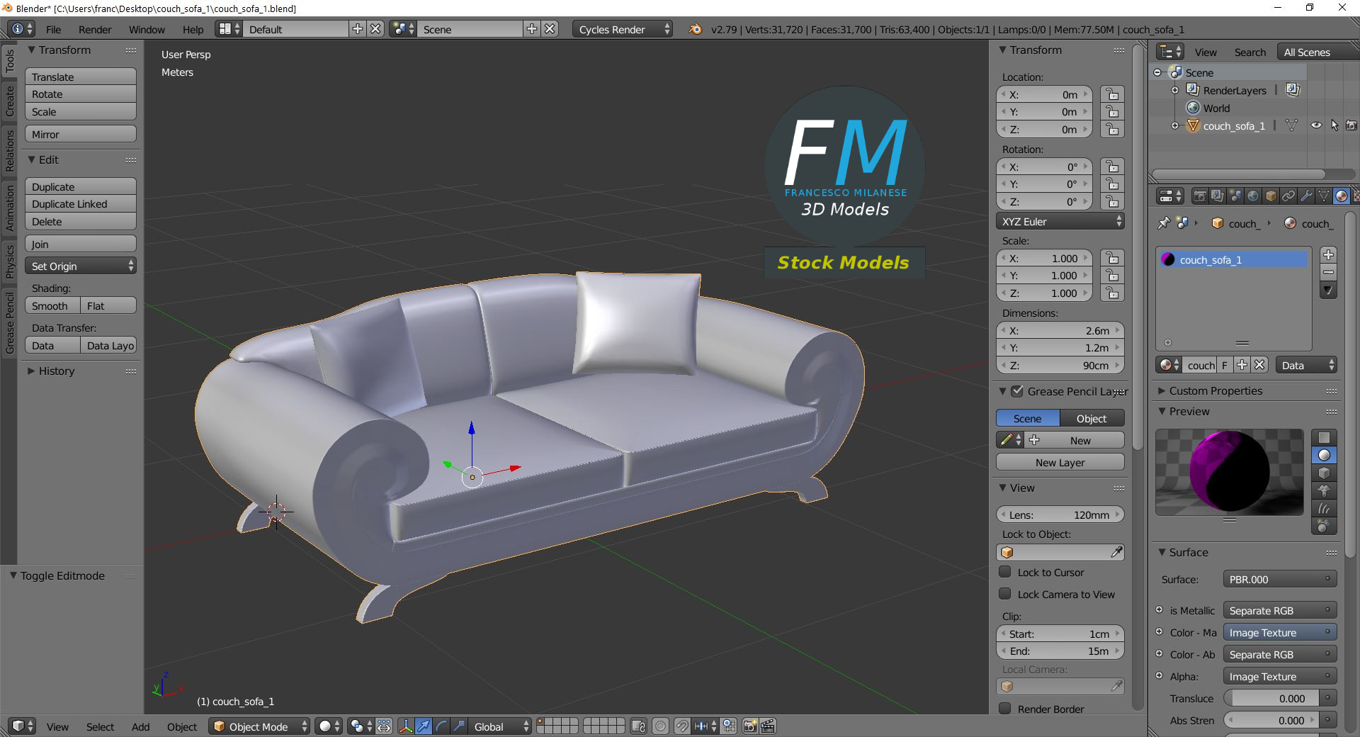 3D-Modell - Sofa - 09