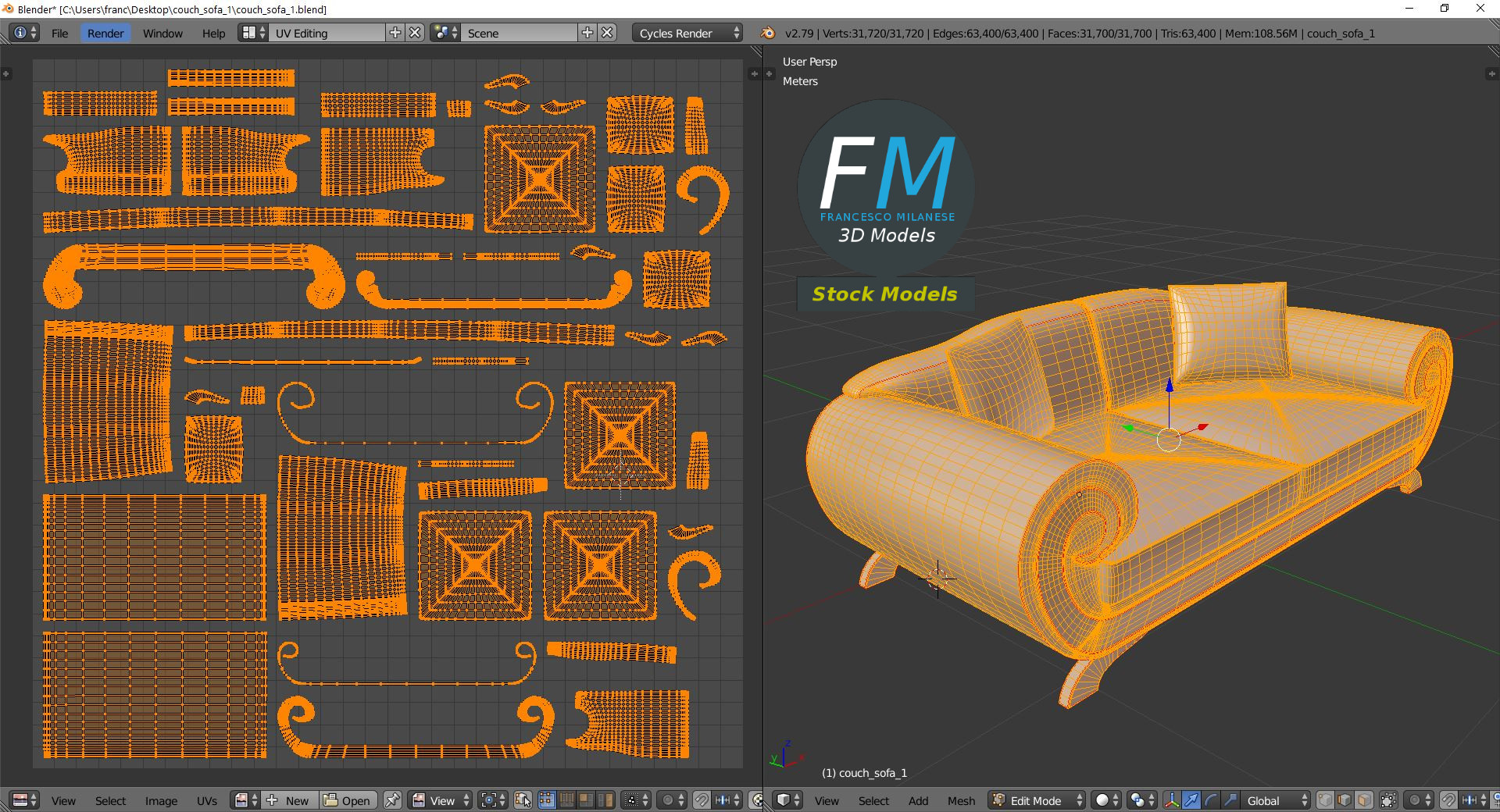 3D-Modell - Sofa - 10
