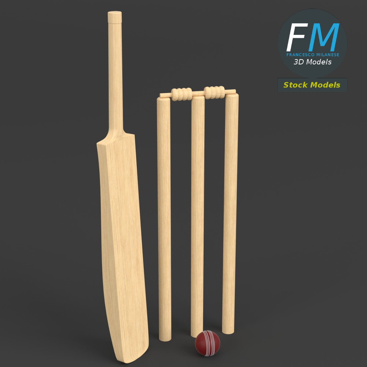 3D-Modell - Cricket-Set - 01