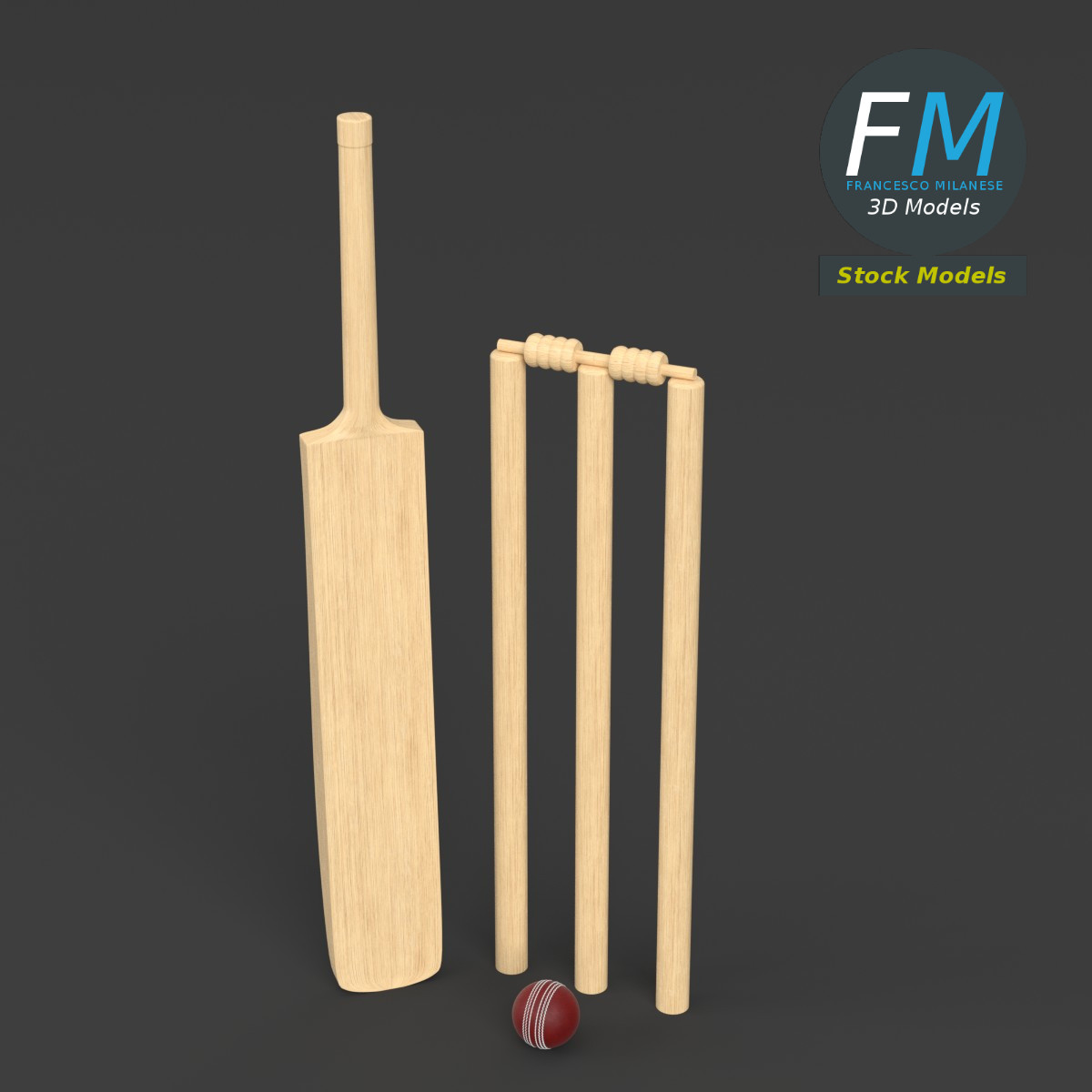 3D-Modell - Cricket-Set - 02