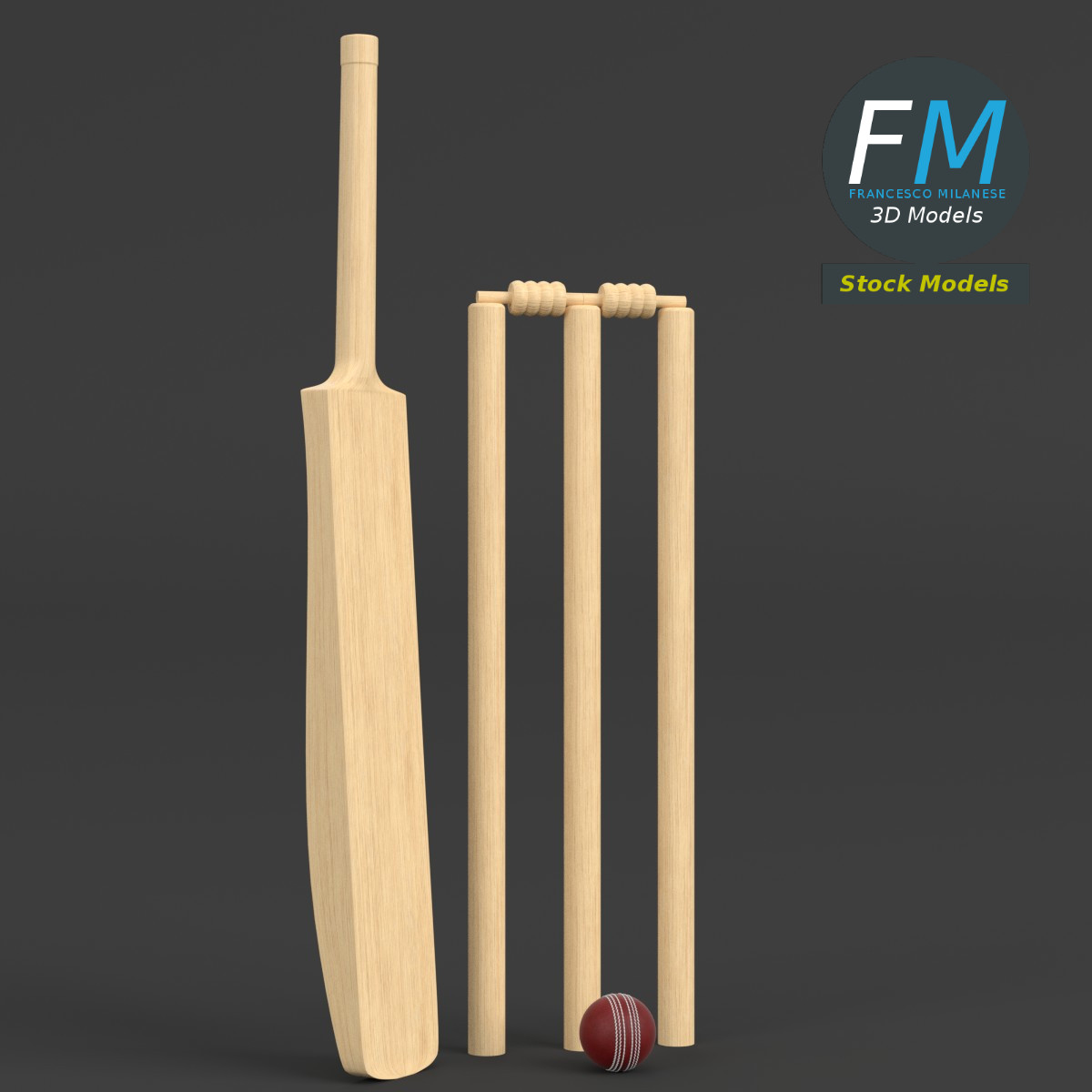 3D-Modell - Cricket-Set - 03