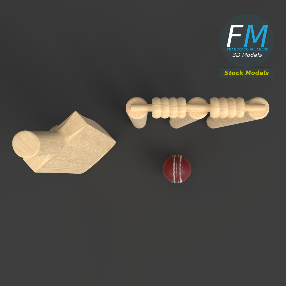 3D-Modell - Cricket-Set - 06