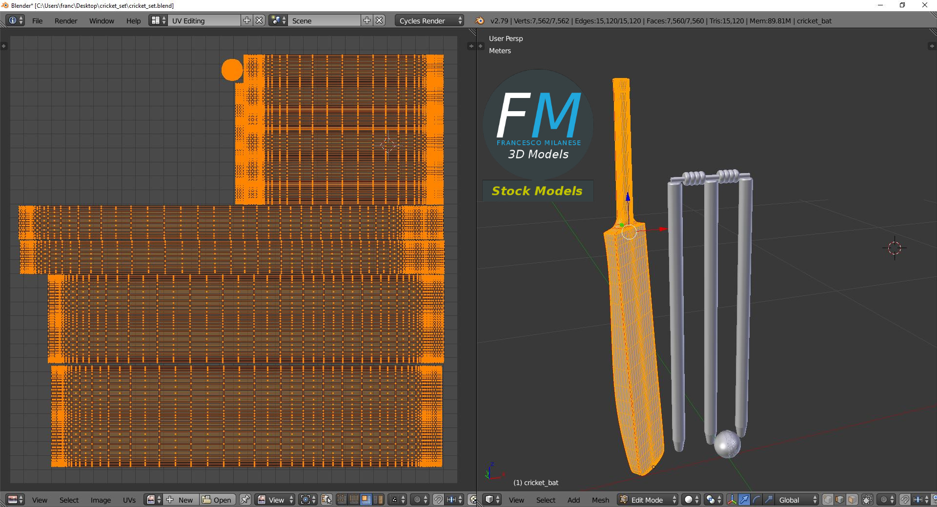 3D-Modell - Cricket-Set - 10