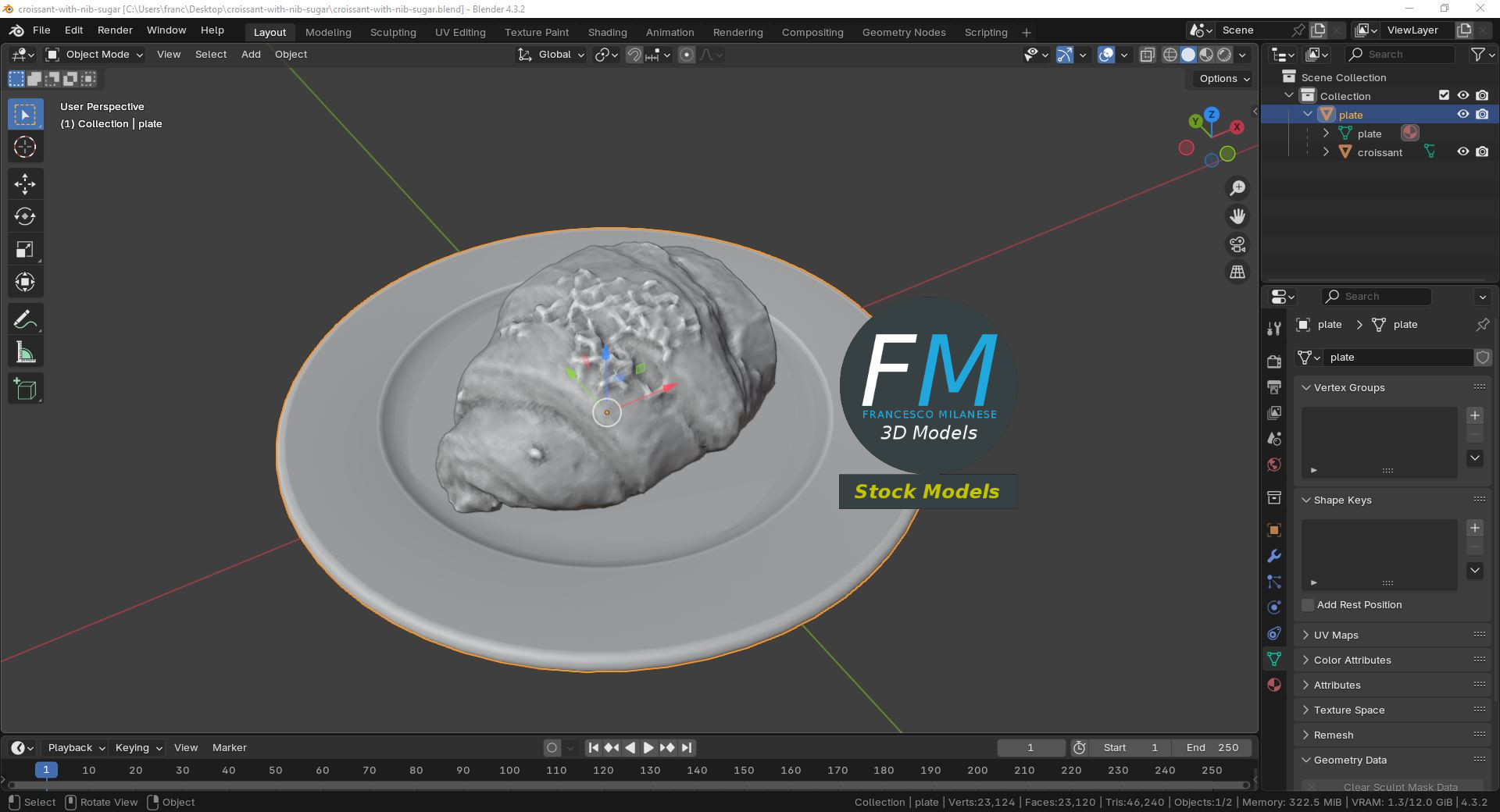 3D-Modell - Croissant mit Hagelzucker - 09
