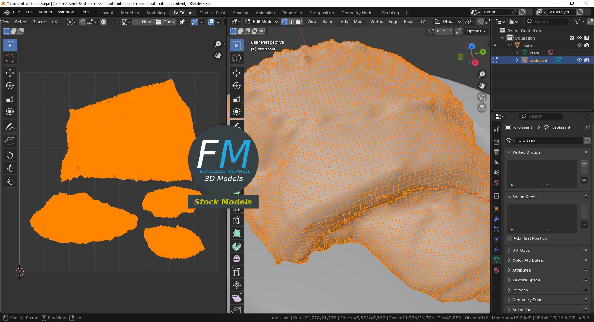 3D-Modell - Croissant mit Hagelzucker - 10