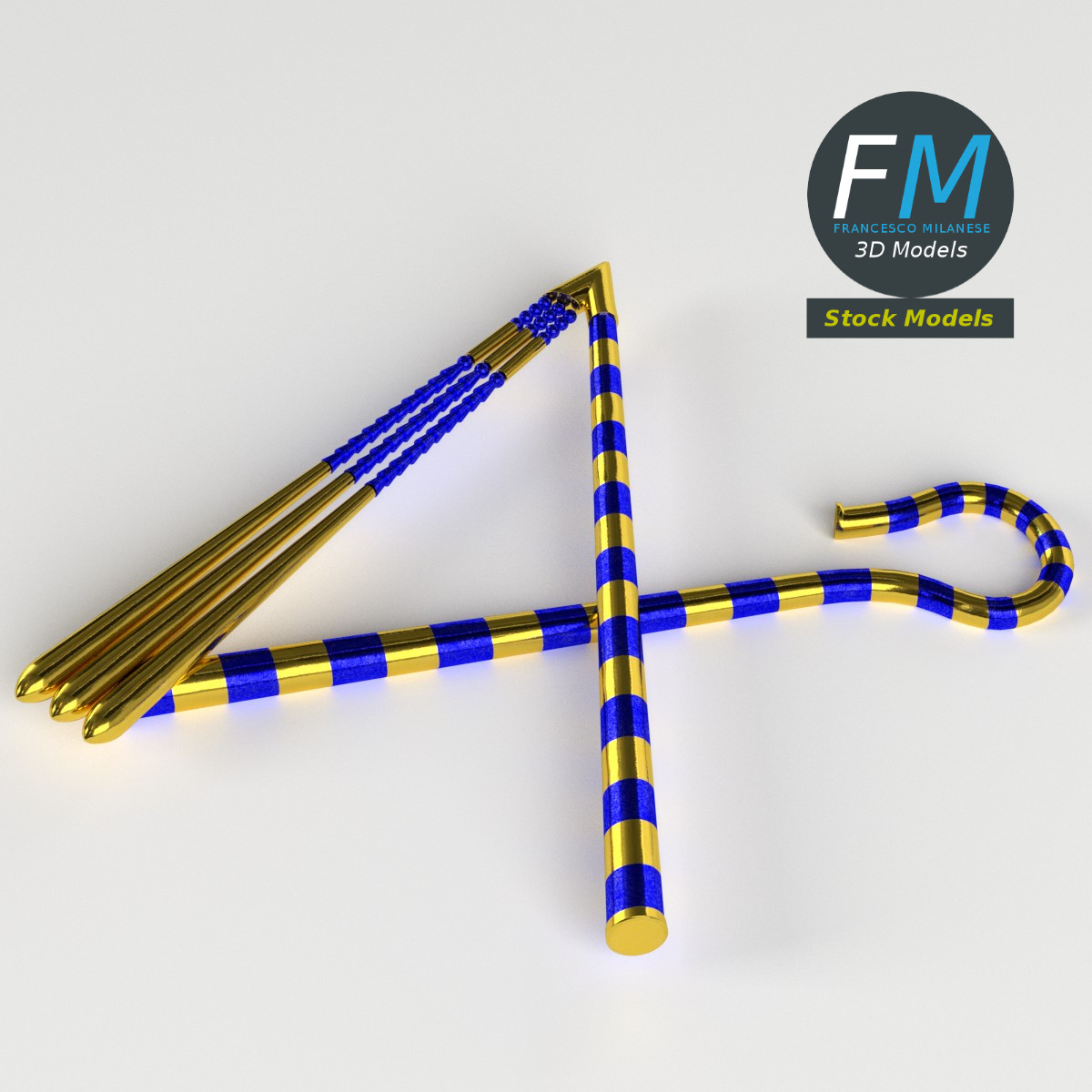 3D-Modell - Ägyptischer Hirtenstab und Dreschflegel - 02