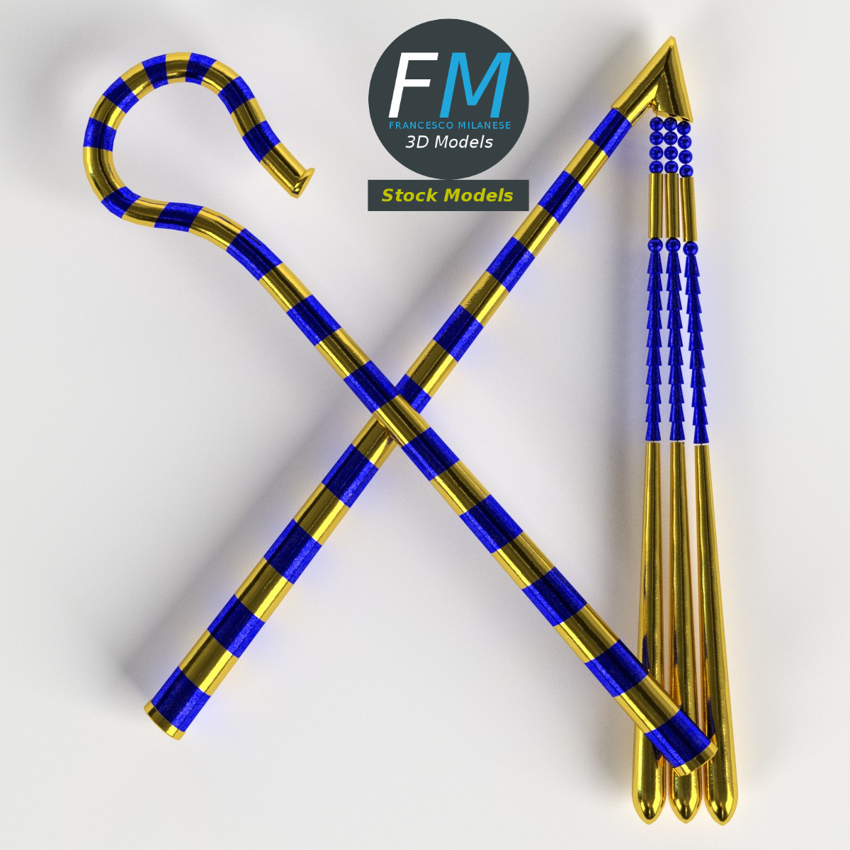 3D-Modell - Ägyptischer Hirtenstab und Dreschflegel - 06