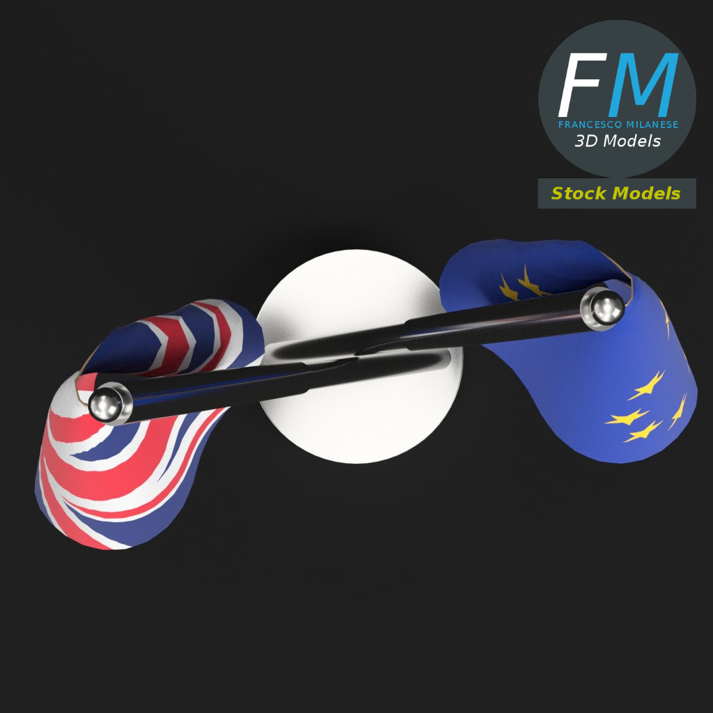 3D-Modell - Gekreuzte Tischflaggen - 06