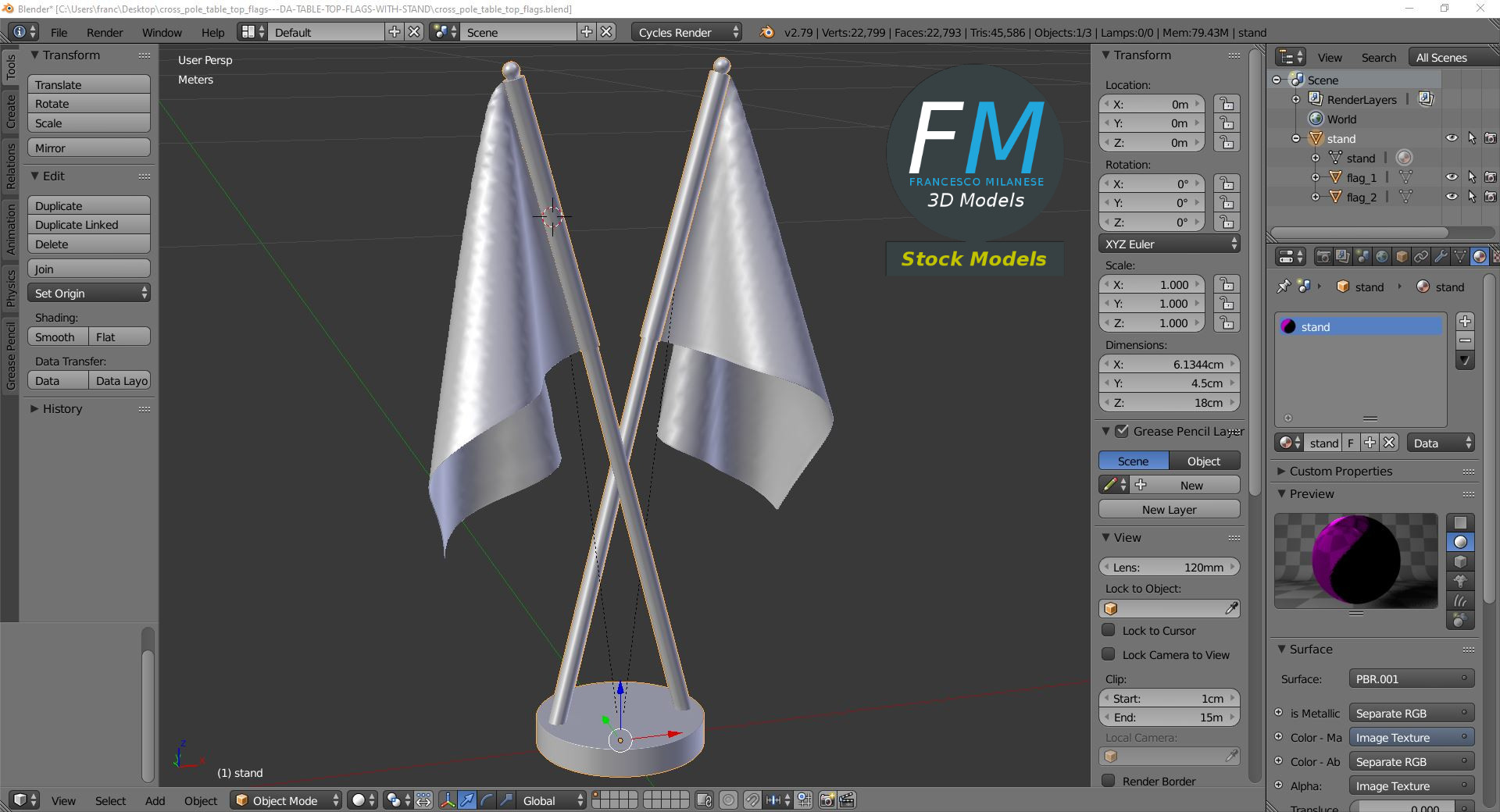 3D-Modell - Gekreuzte Tischflaggen - 09