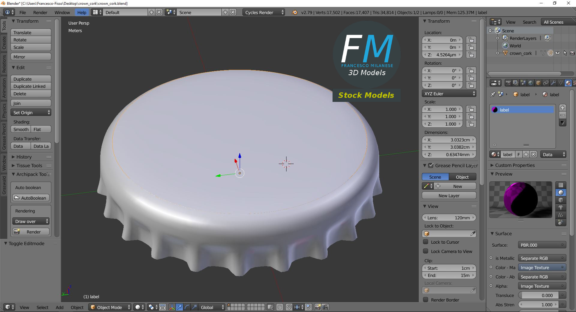 3D-Modell - Kronkorken mit Etikett - 09