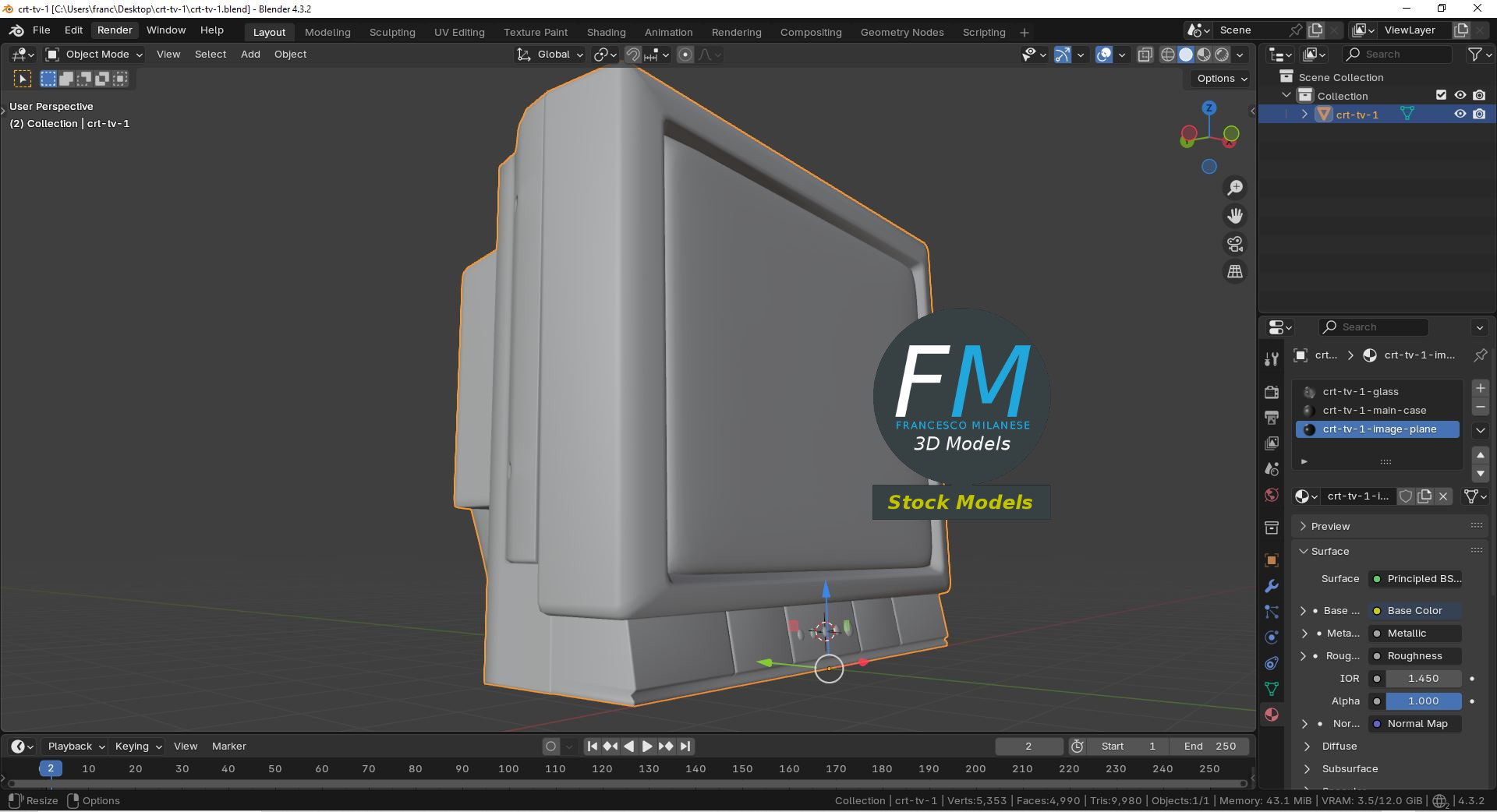 3D-Modell - CRT-Fernseher - 09
