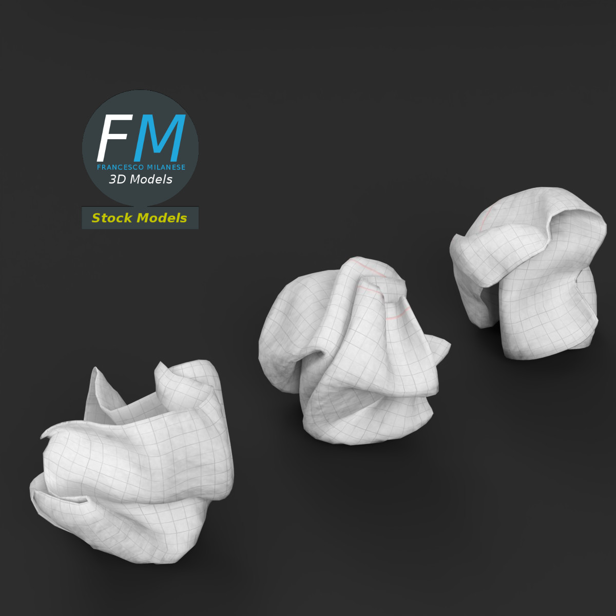 3D-Modell - Zerknüllte Papierblätter - 01