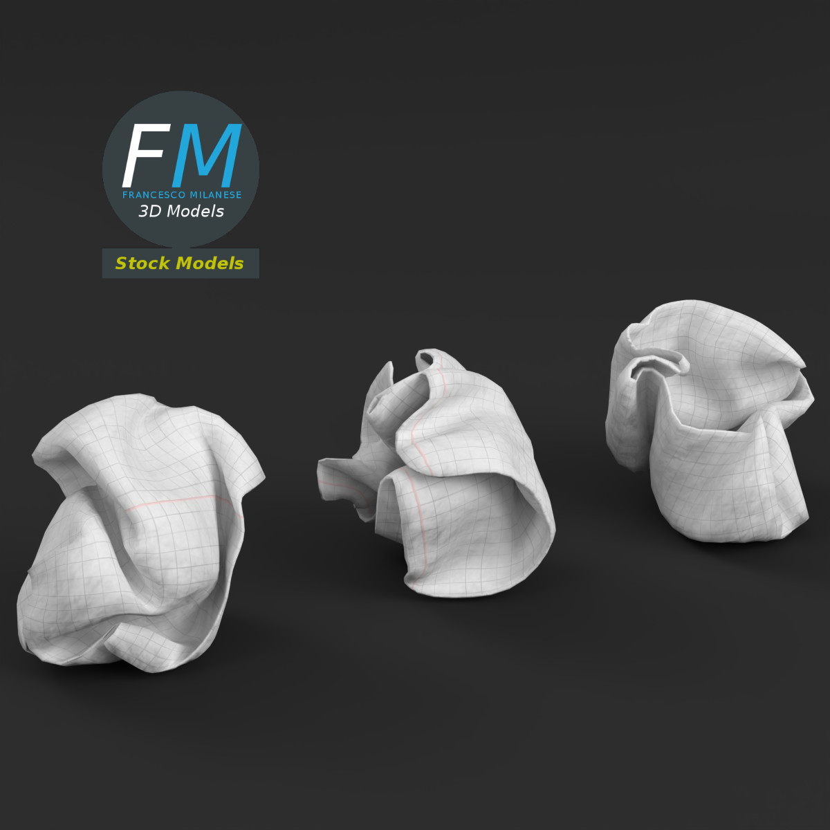 3D-Modell - Zerknüllte Papierblätter - 02