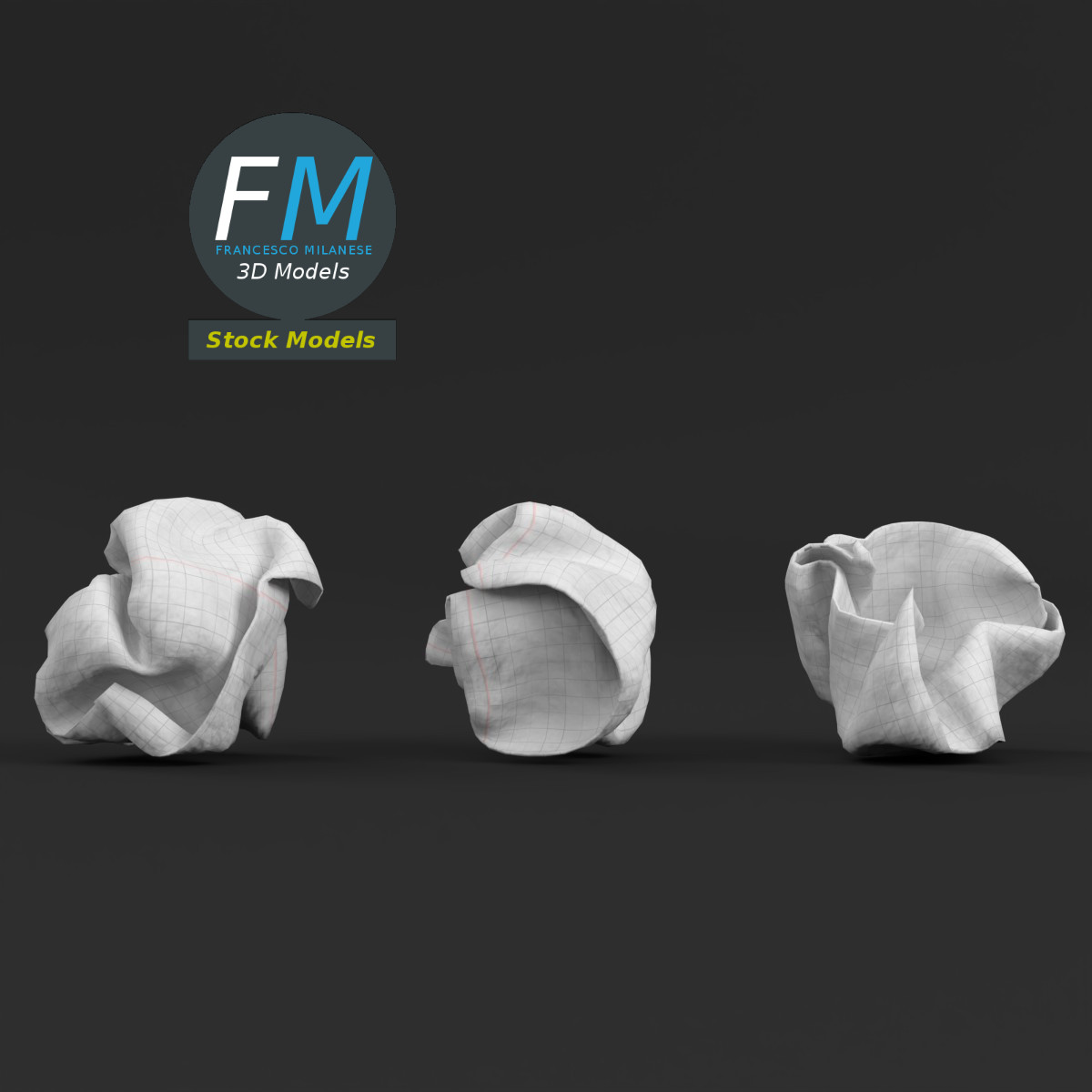 3D-Modell - Zerknüllte Papierblätter - 03