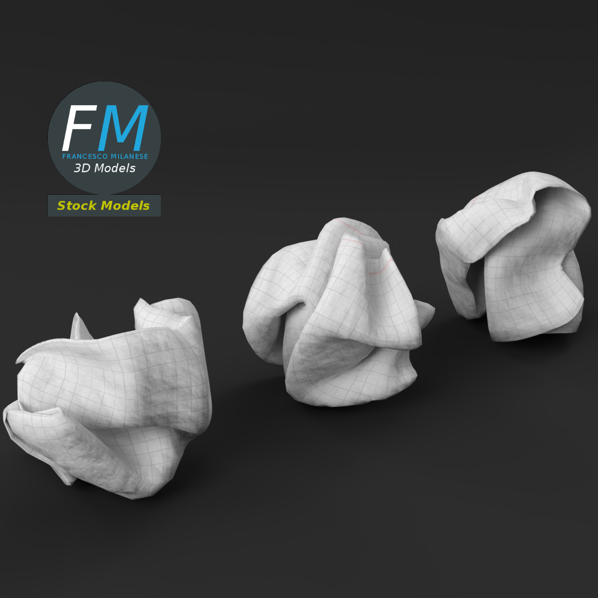 3D-Modell - Zerknüllte Papierblätter - 05