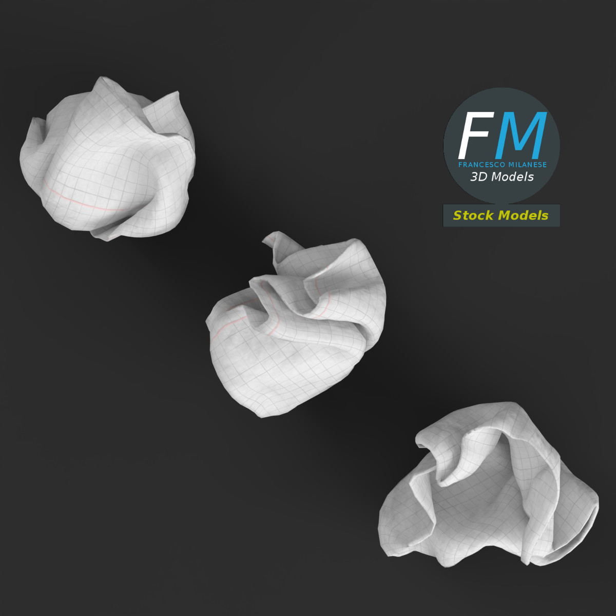3D-Modell - Zerknüllte Papierblätter - 06
