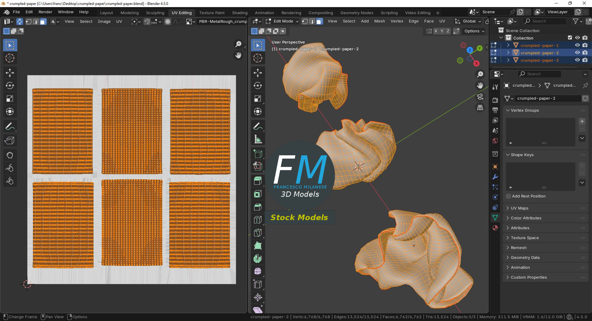 3D-Modell - Zerknüllte Papierblätter - 10