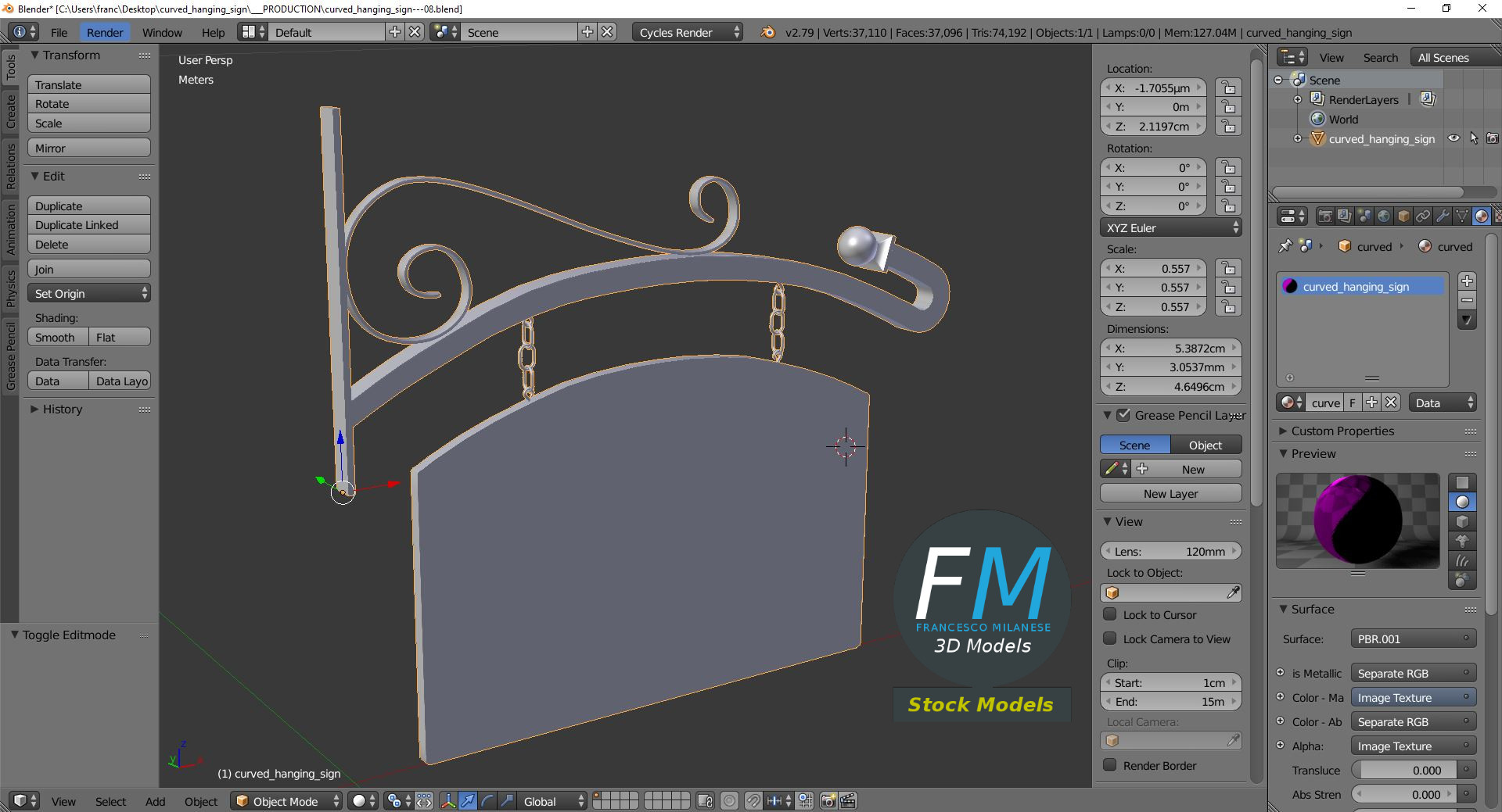 3D-Modell - Gebogenes Hängeschild - 09