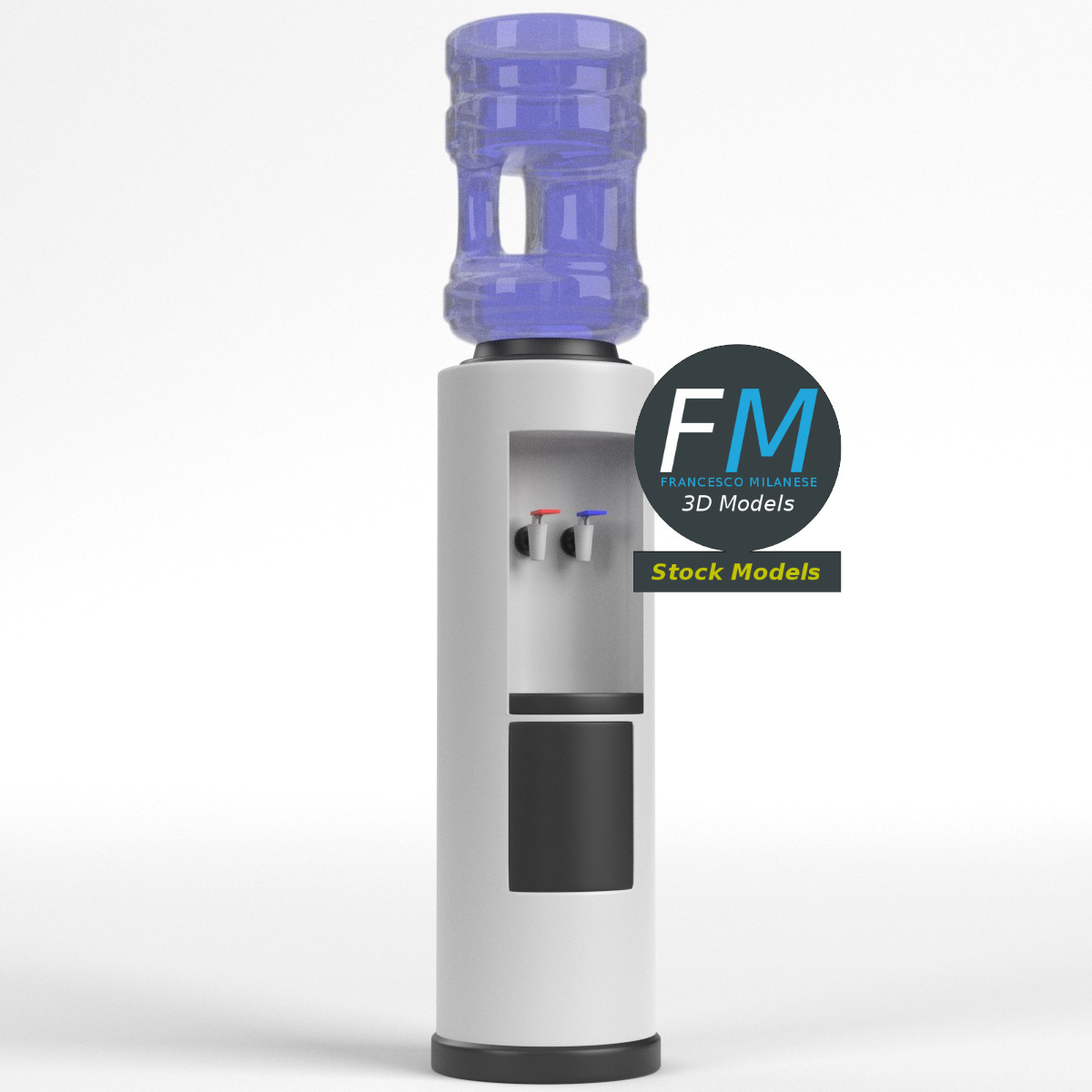 3D-Modell - Zylindrischer Wasserspender mit Wasserflasche - 01