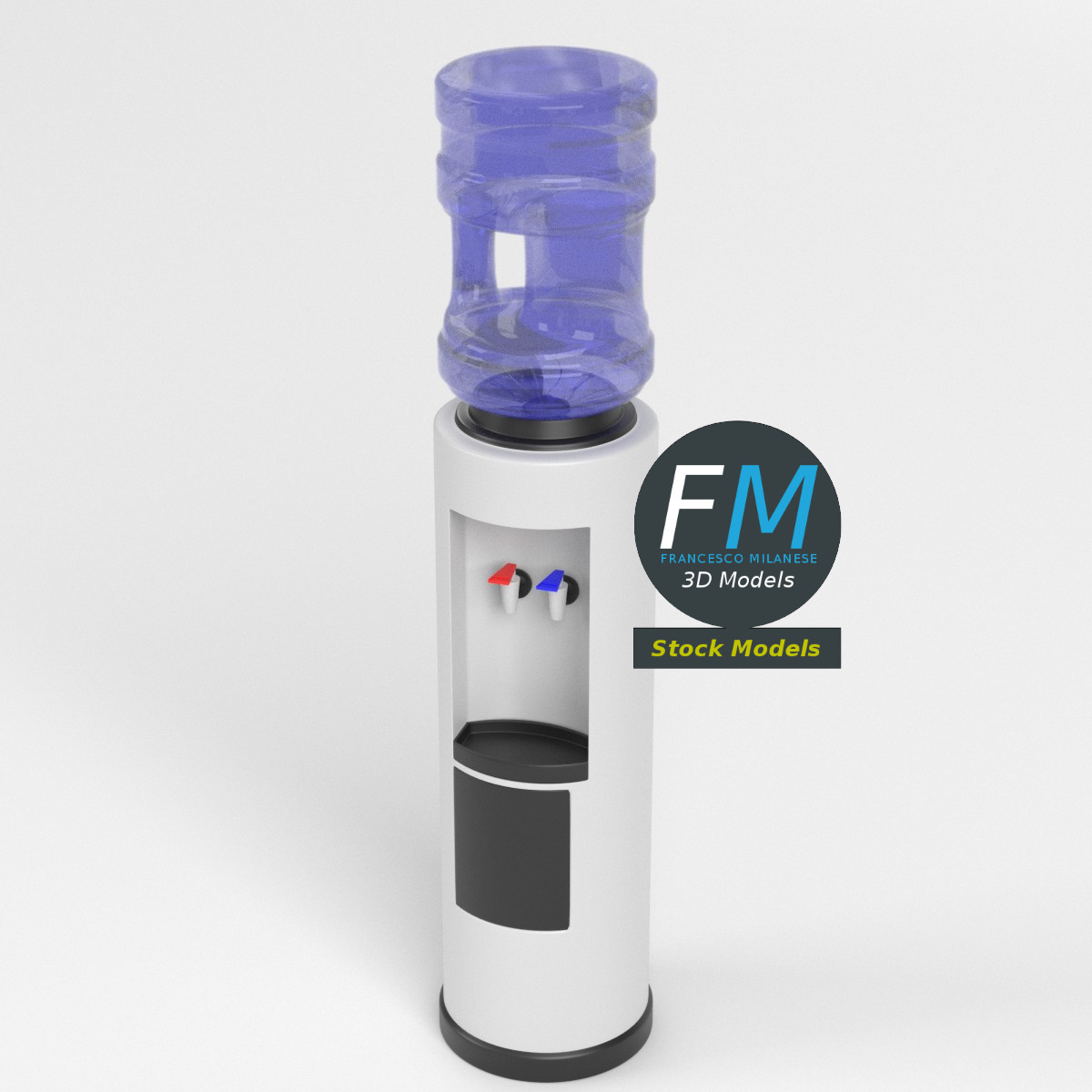 3D-Modell - Zylindrischer Wasserspender mit Wasserflasche - 02
