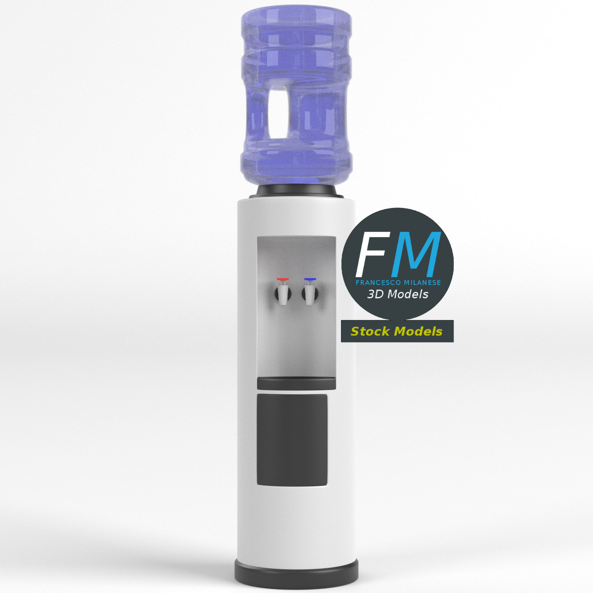 3D-Modell - Zylindrischer Wasserspender mit Wasserflasche - 03