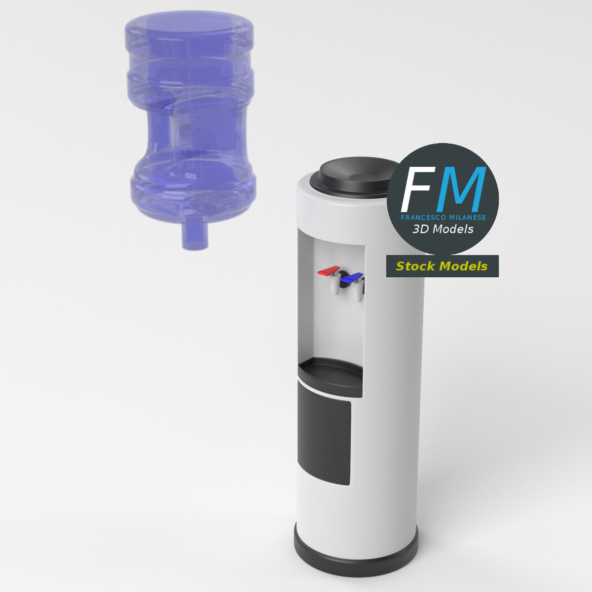 3D-Modell - Zylindrischer Wasserspender mit Wasserflasche - 05