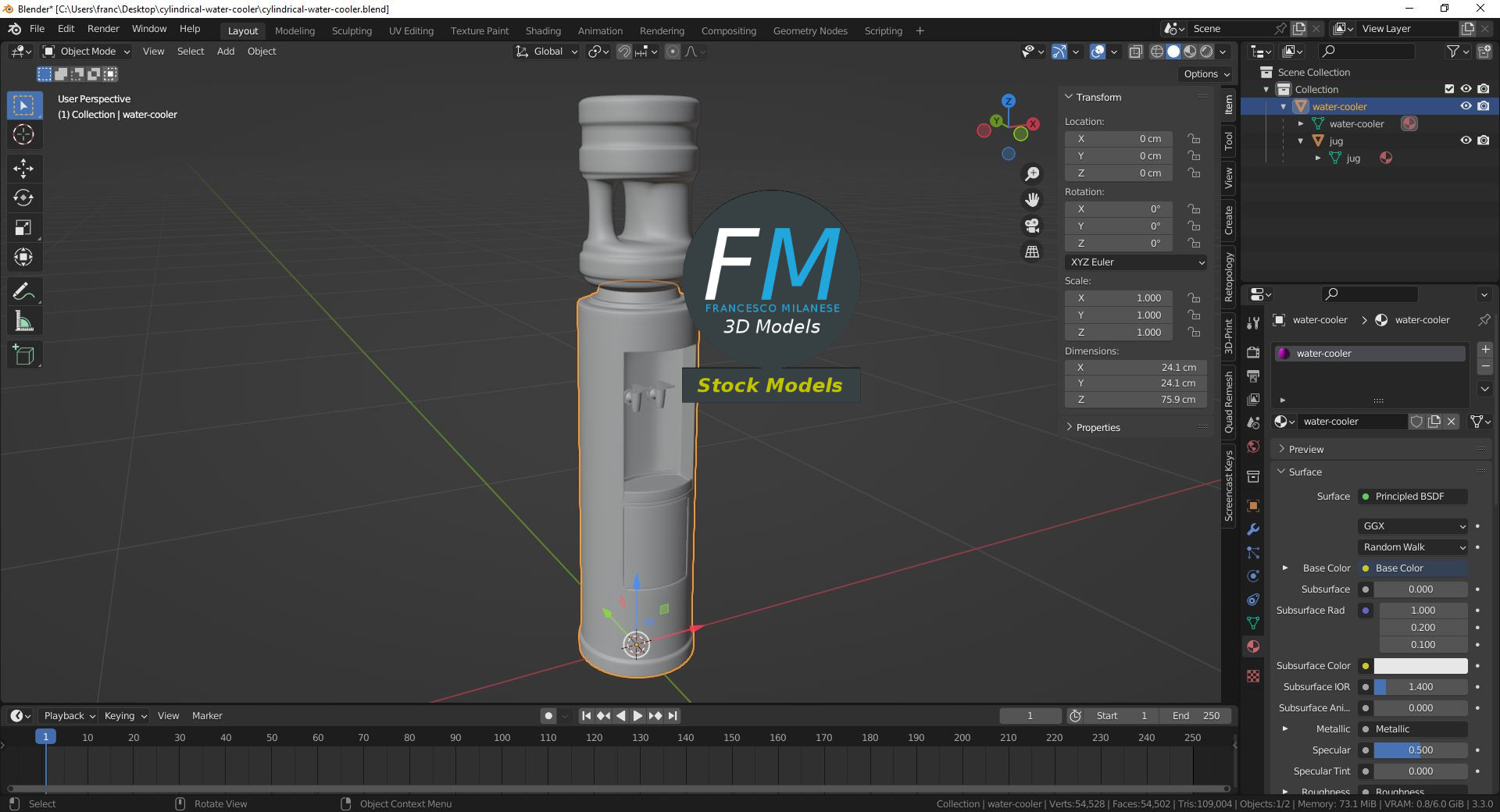 3D-Modell - Zylindrischer Wasserspender mit Wasserflasche - 09