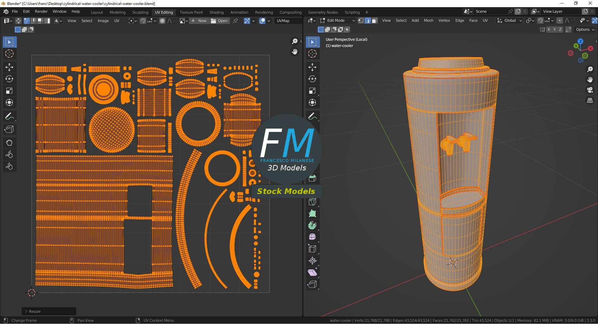3D-Modell - Zylindrischer Wasserspender mit Wasserflasche - 10